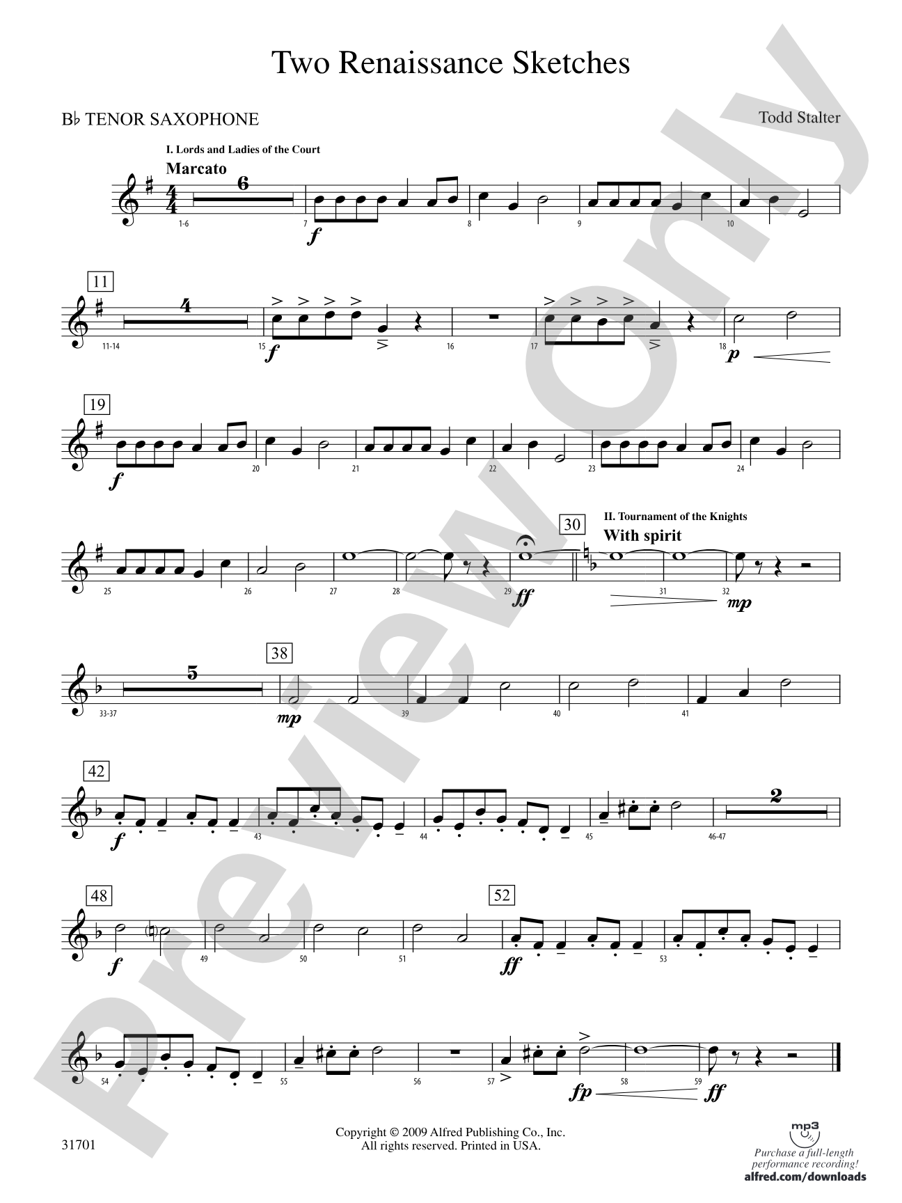 Two Renaissance Sketches: B-flat Tenor Saxophone