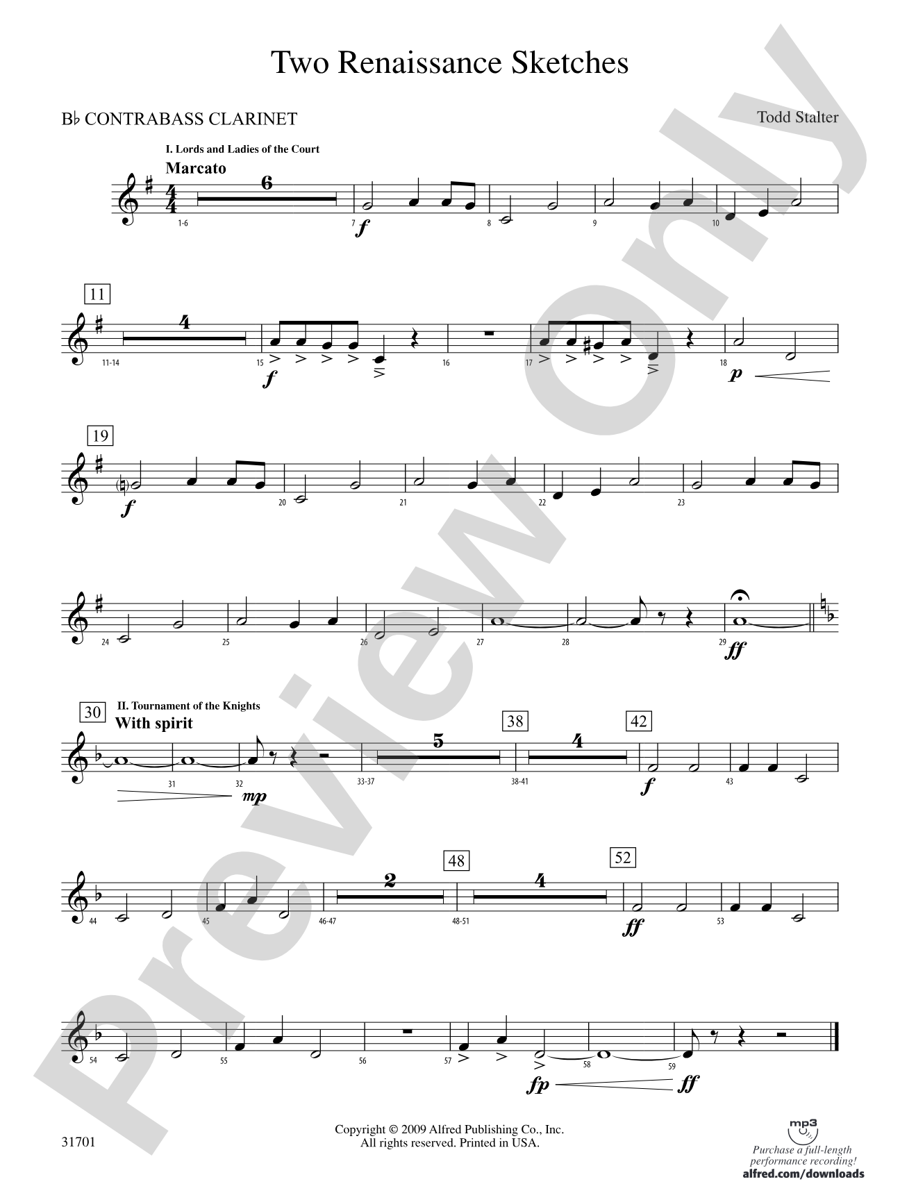 Two Renaissance Sketches: (wp) B-flat Contrabass Clarinet