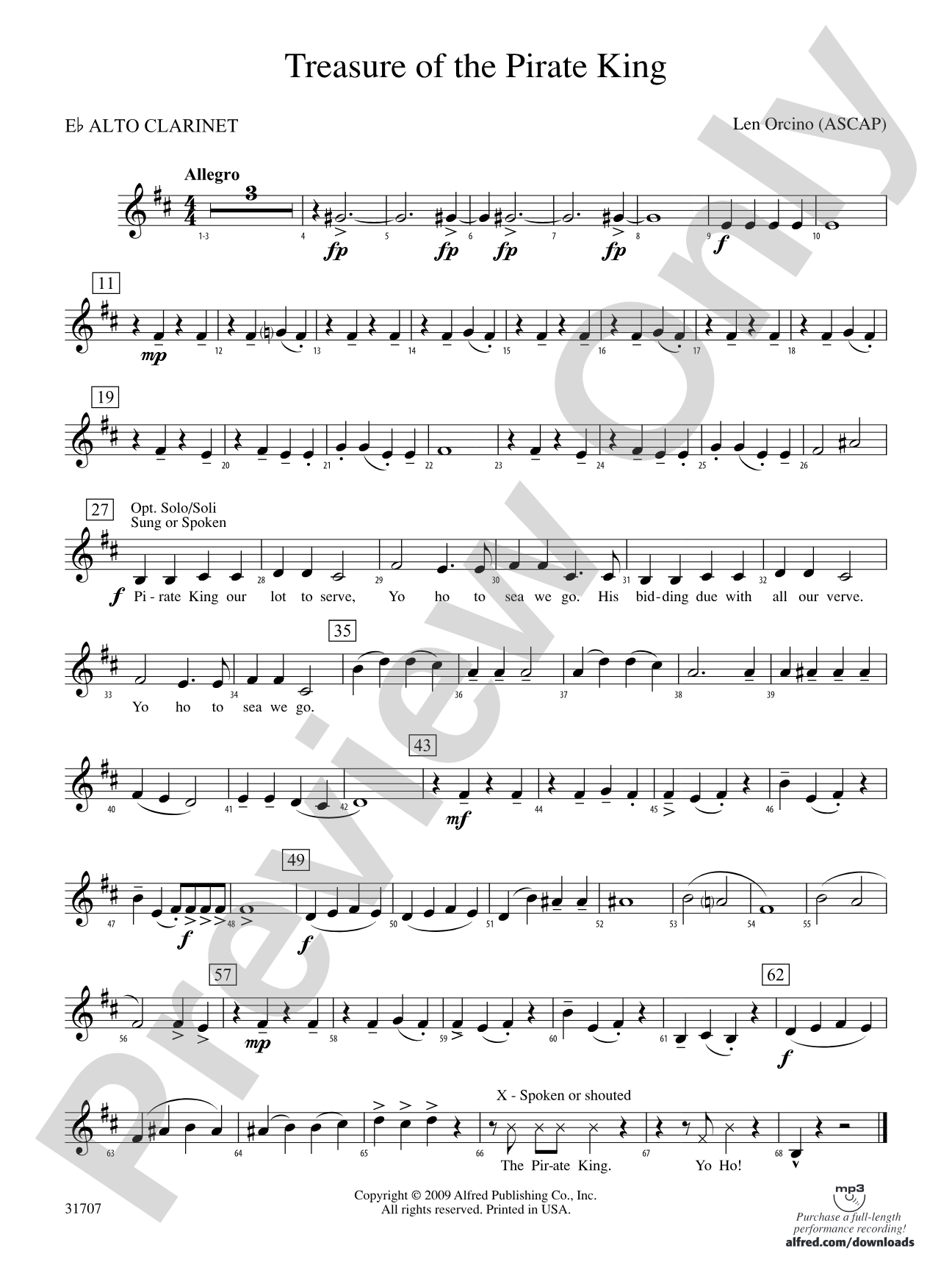 Treasure of the Pirate King: (wp) E-flat Alto Clarinet