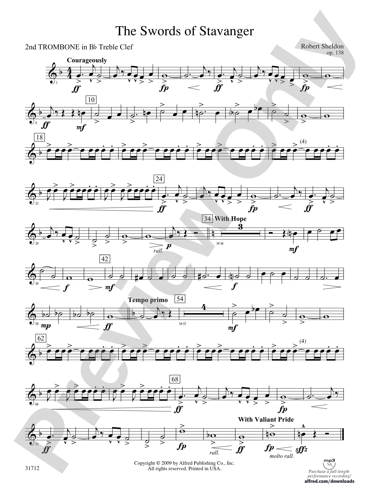The Swords of Stavanger: (wp) 2nd B-flat Trombone T.C.