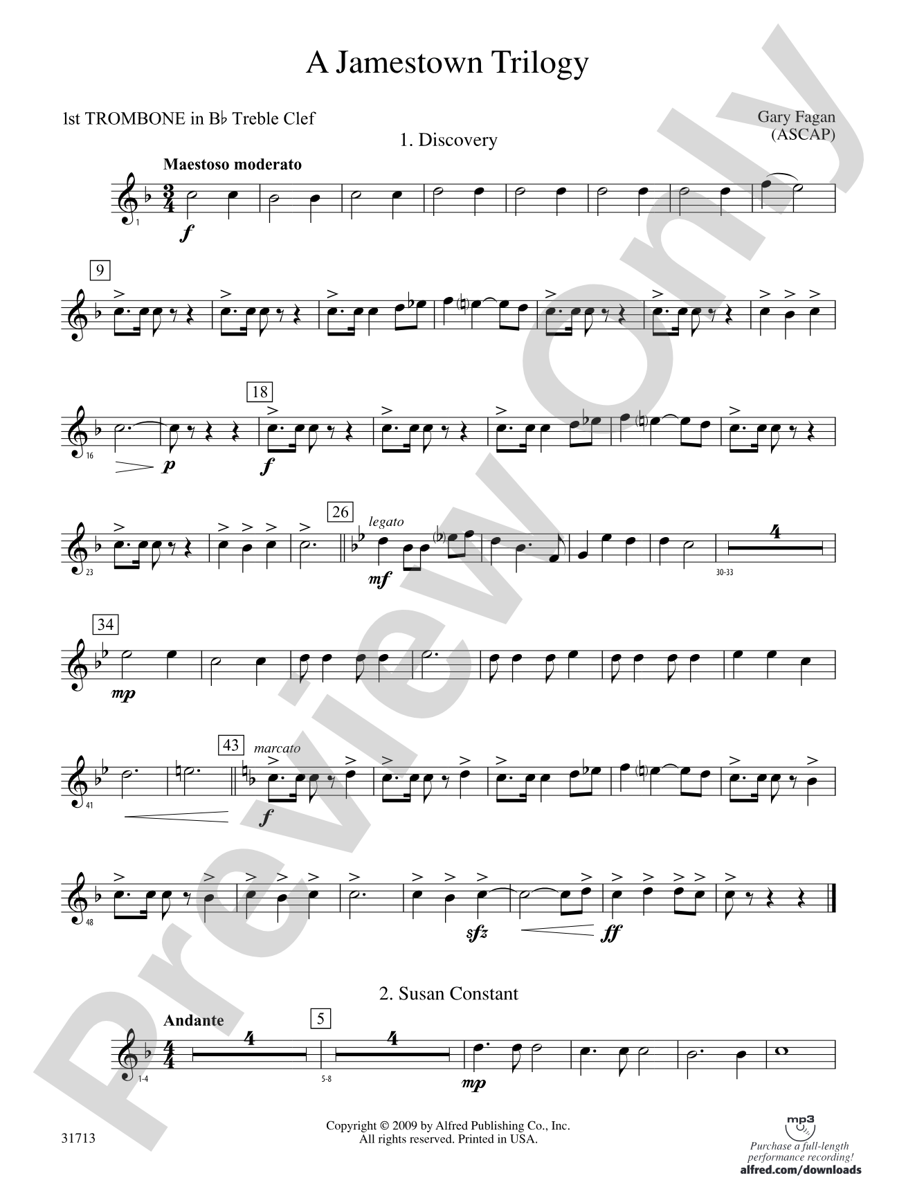 A Jamestown Trilogy: (wp) 1st B-flat Trombone T.C.