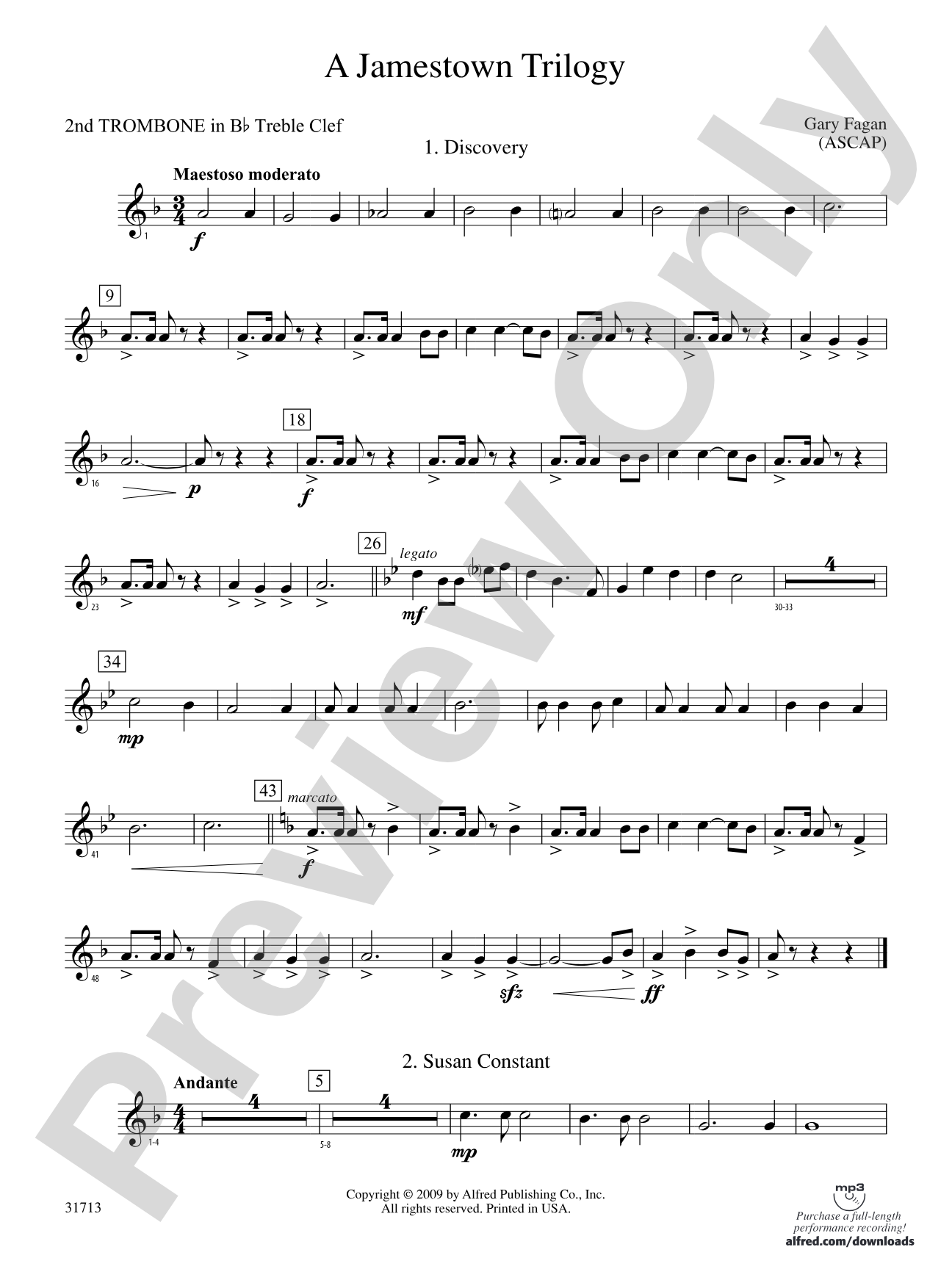 A Jamestown Trilogy: (wp) 2nd B-flat Trombone T.C.