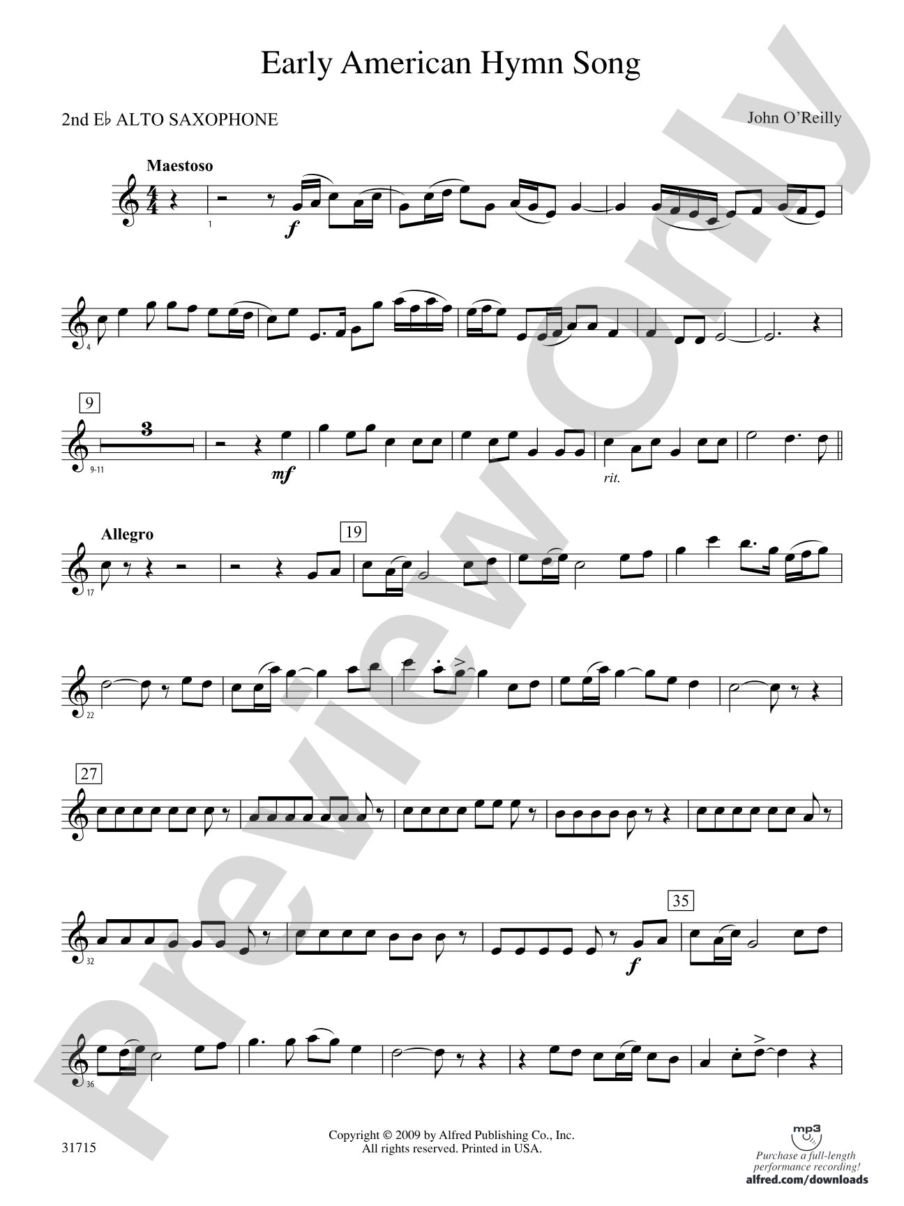 Early American Hymn Song: 2nd E-flat Alto Saxophone