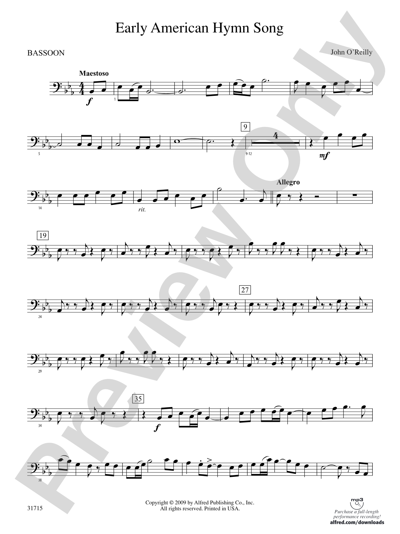 Early American Hymn Song: Bassoon