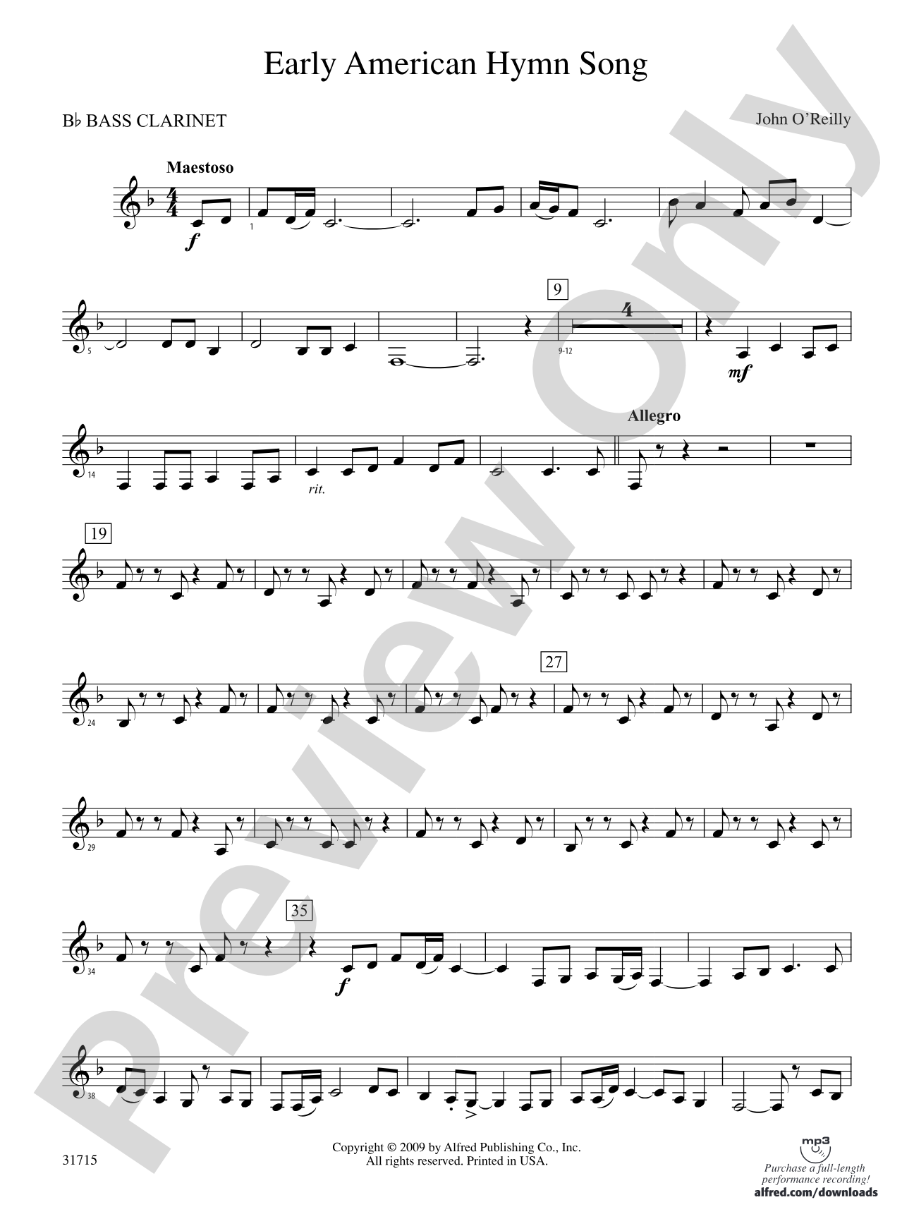 Early American Hymn Song: B-flat Bass Clarinet