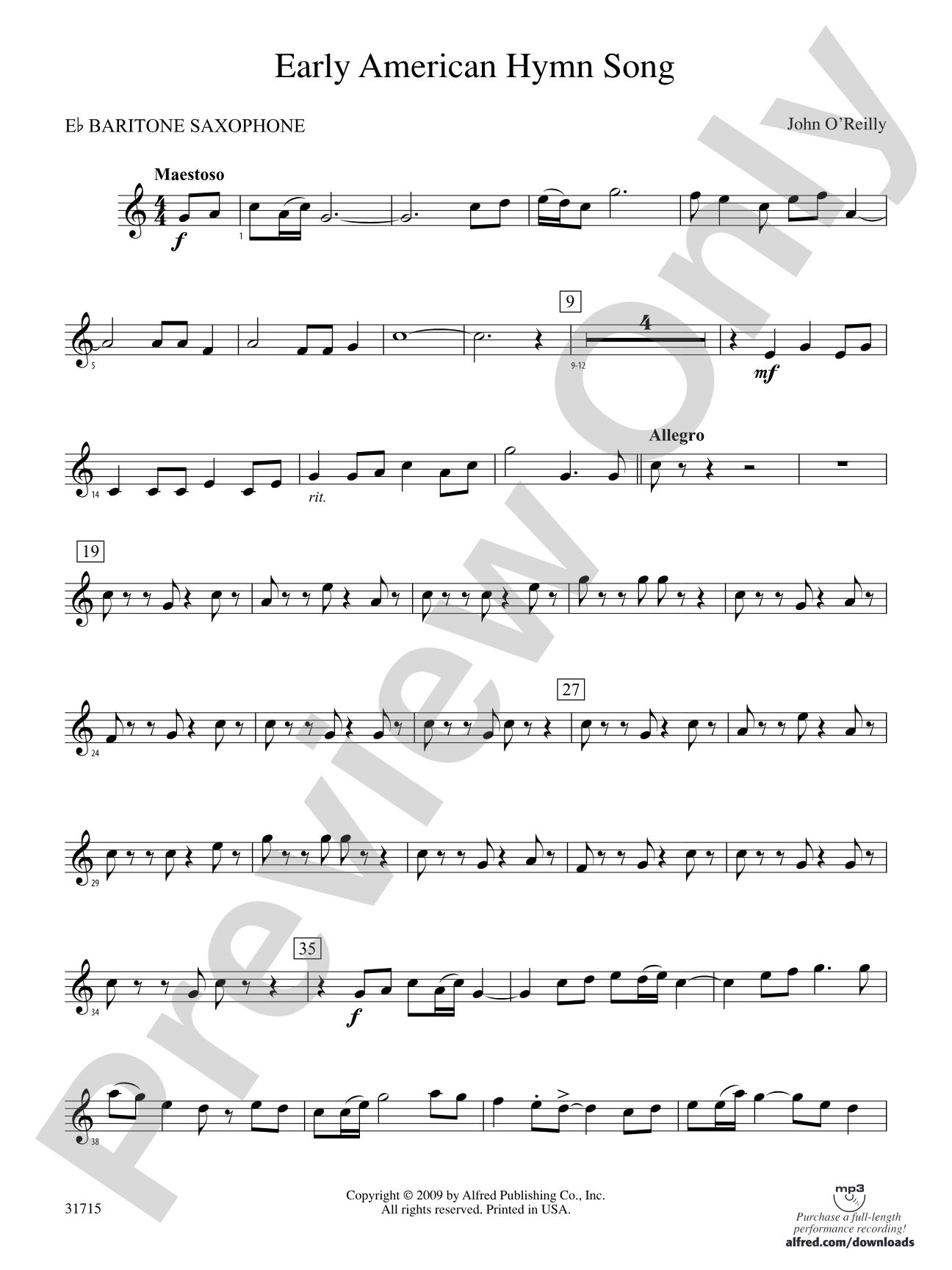 Early American Hymn Song: E-flat Baritone Saxophone