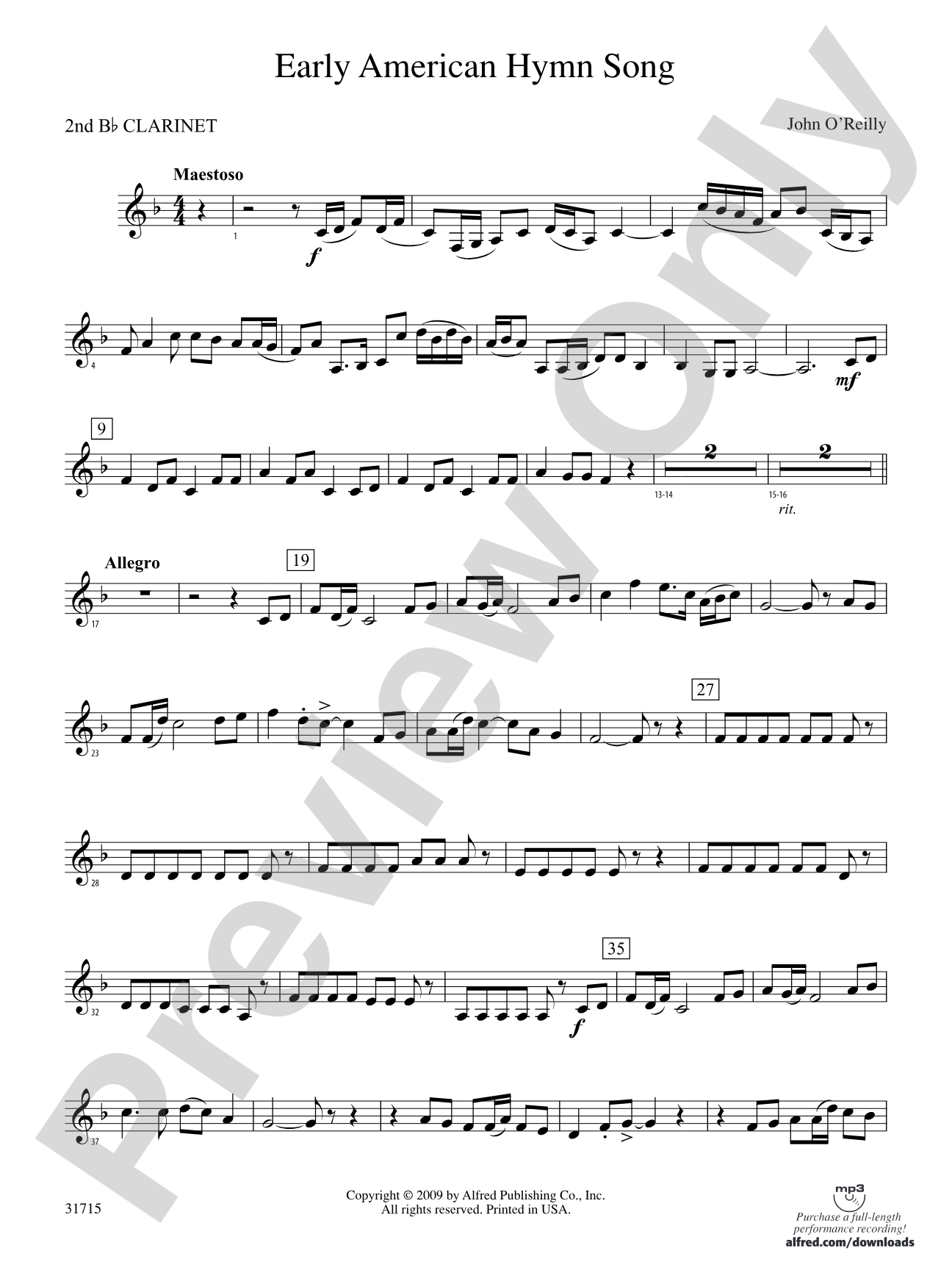 Early American Hymn Song: 2nd B-flat Clarinet