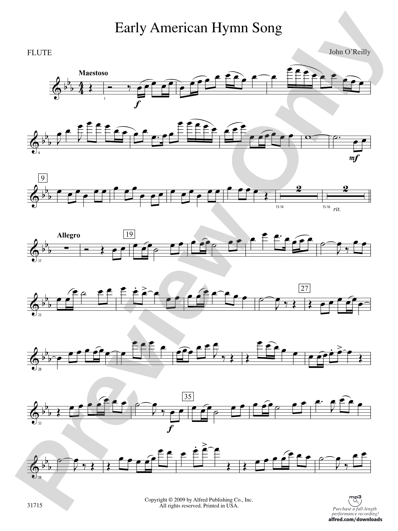 Early American Hymn Song: Flute