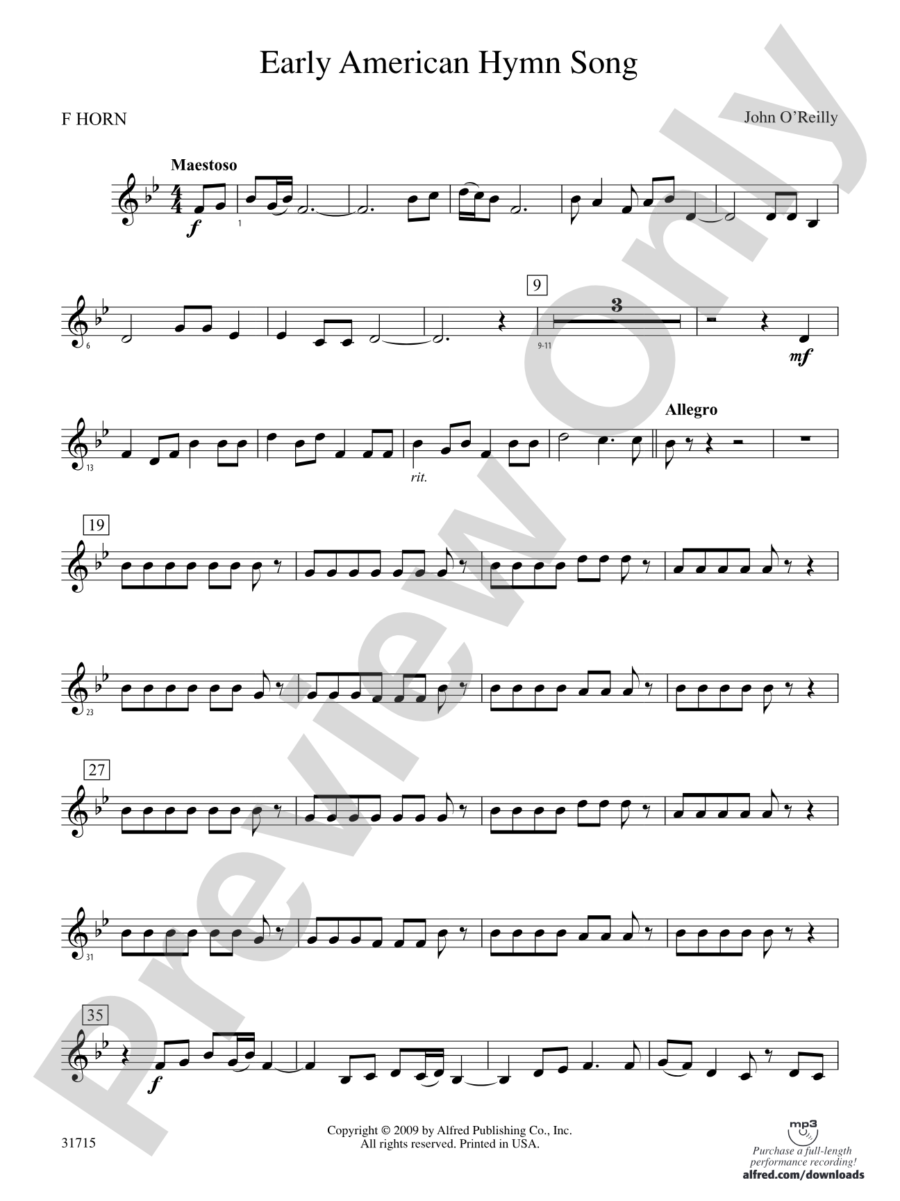 Early American Hymn Song: 1st F Horn