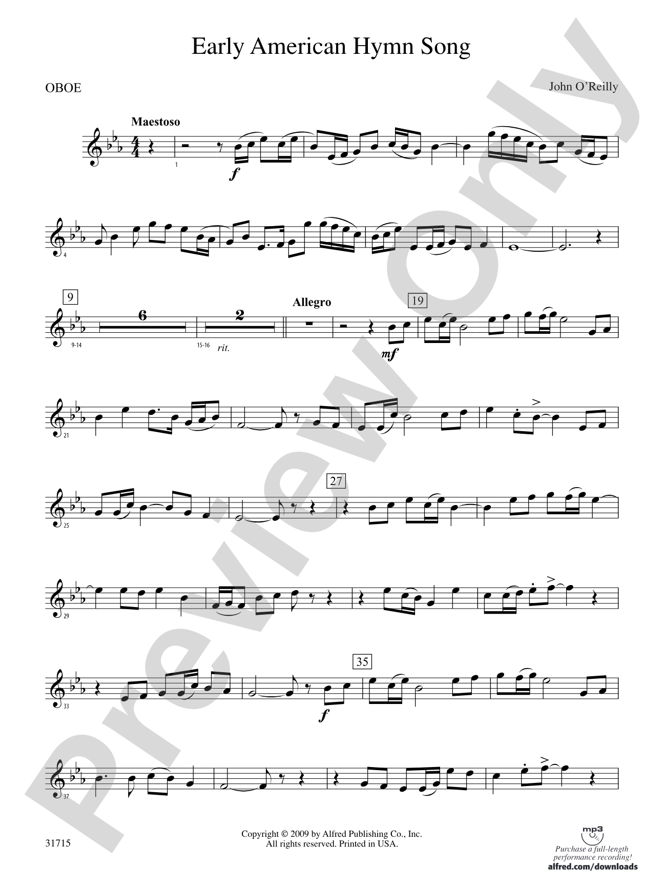 Early American Hymn Song: Oboe