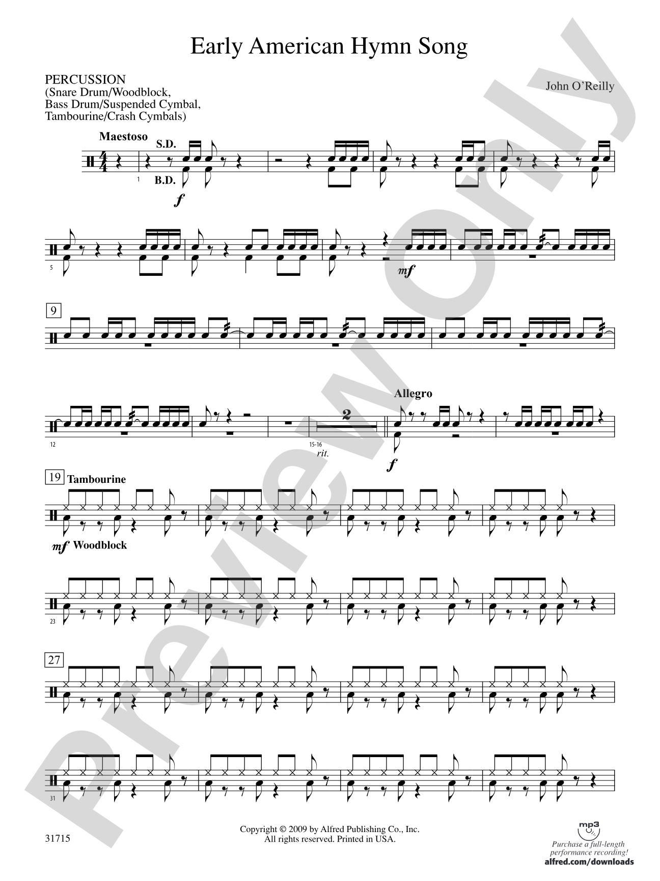 Early American Hymn Song: 1st Percussion