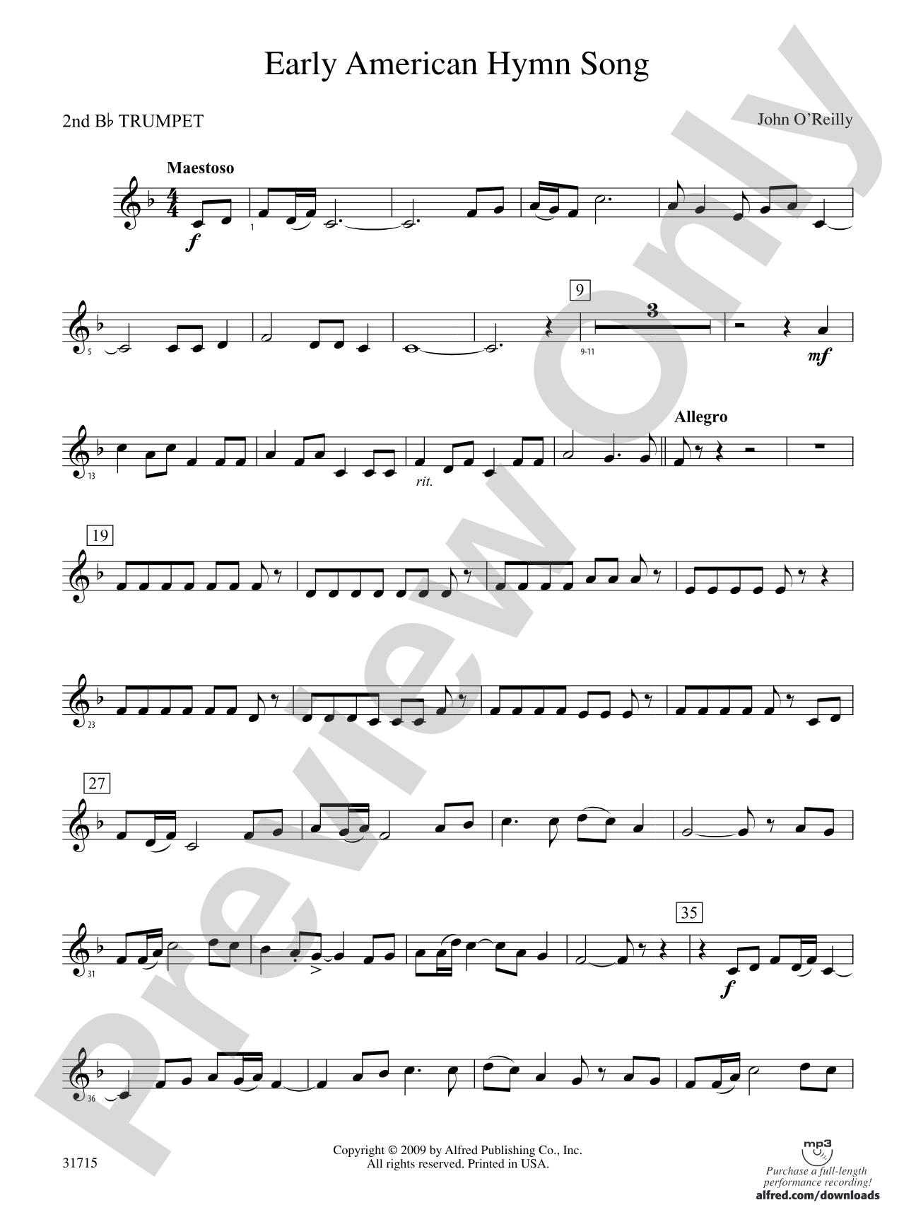 Early American Hymn Song: 2nd B-flat Trumpet