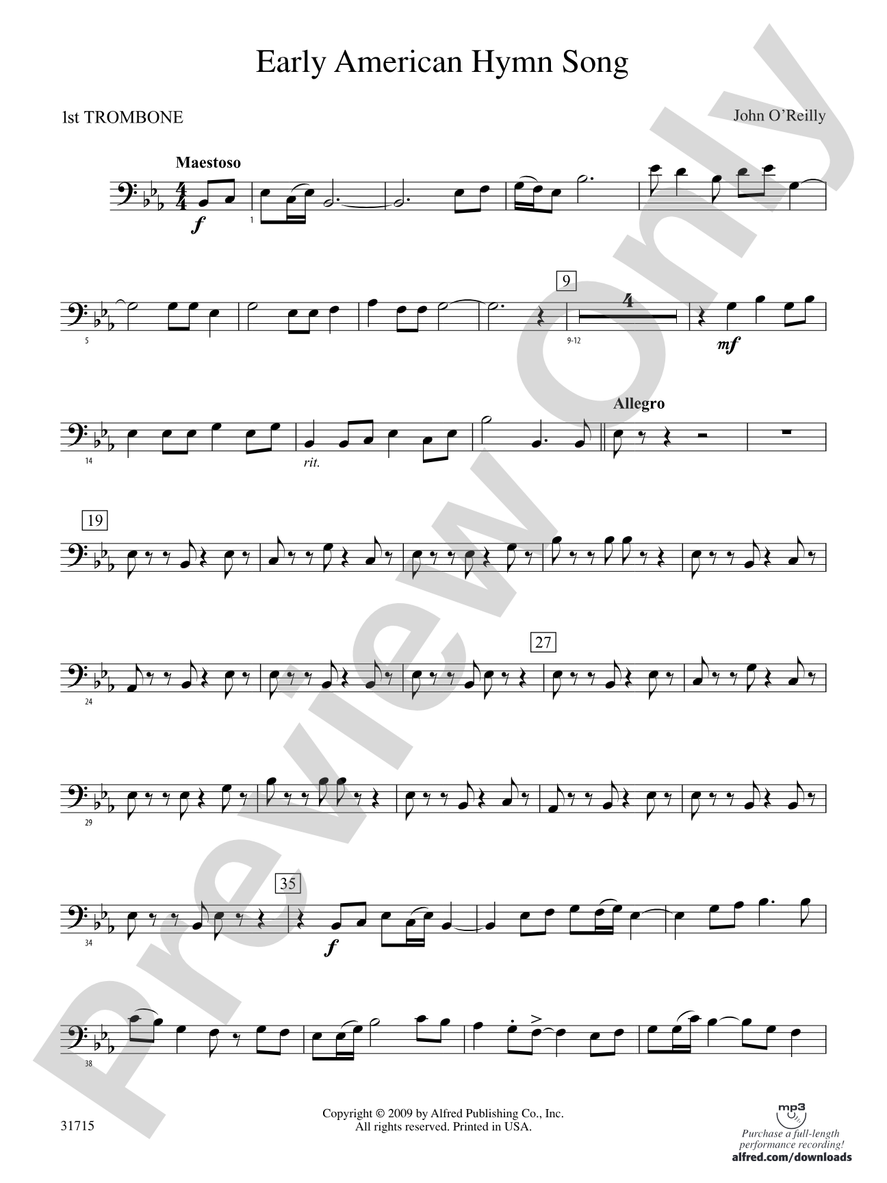Early American Hymn Song: 1st Trombone