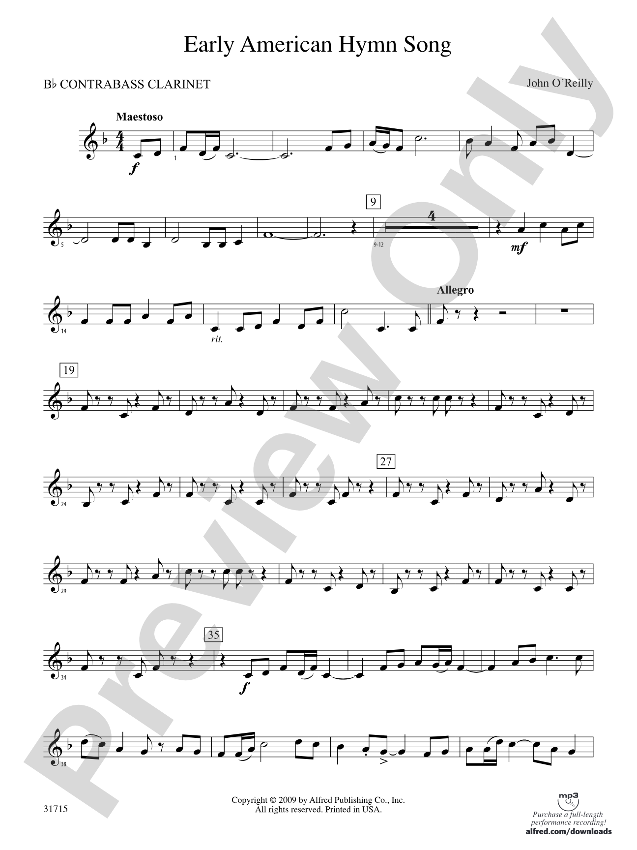 Early American Hymn Song: (wp) B-flat Contrabass Clarinet