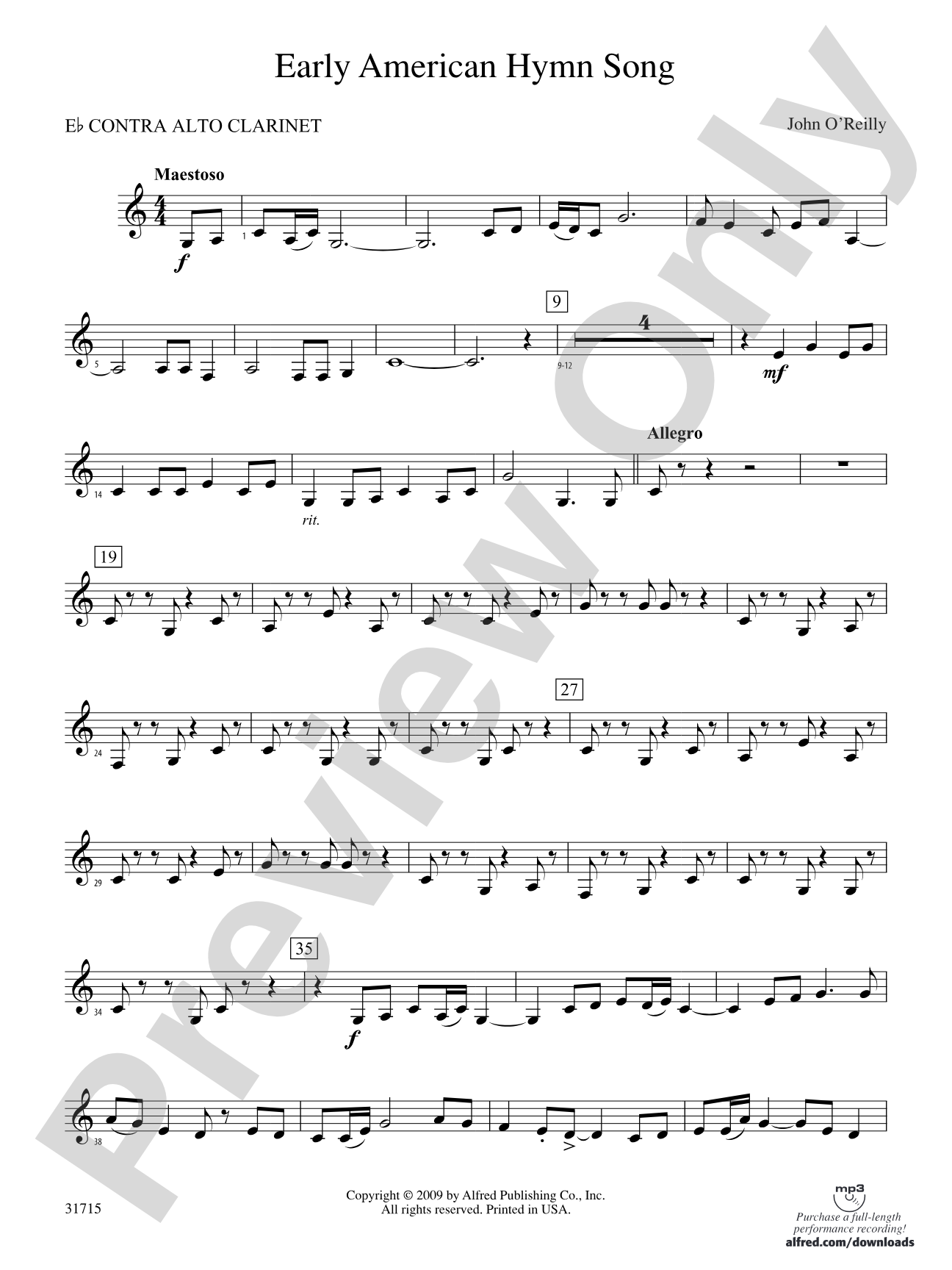 Early American Hymn Song: (wp) E-flat Contrabass Clarinet