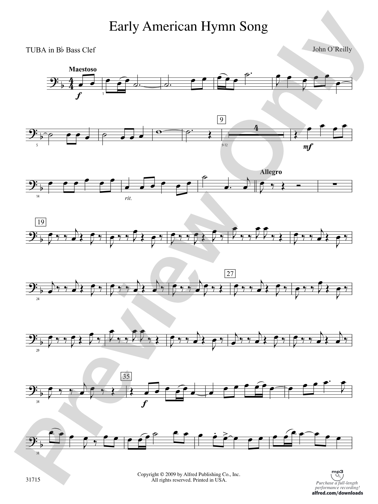 Early American Hymn Song: (wp) B-flat Tuba B.C.