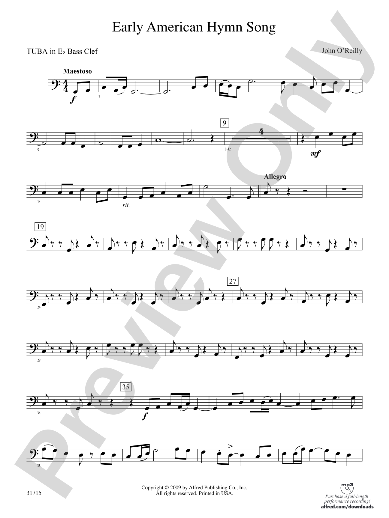 Early American Hymn Song: (wp) E-flat Tuba B.C.