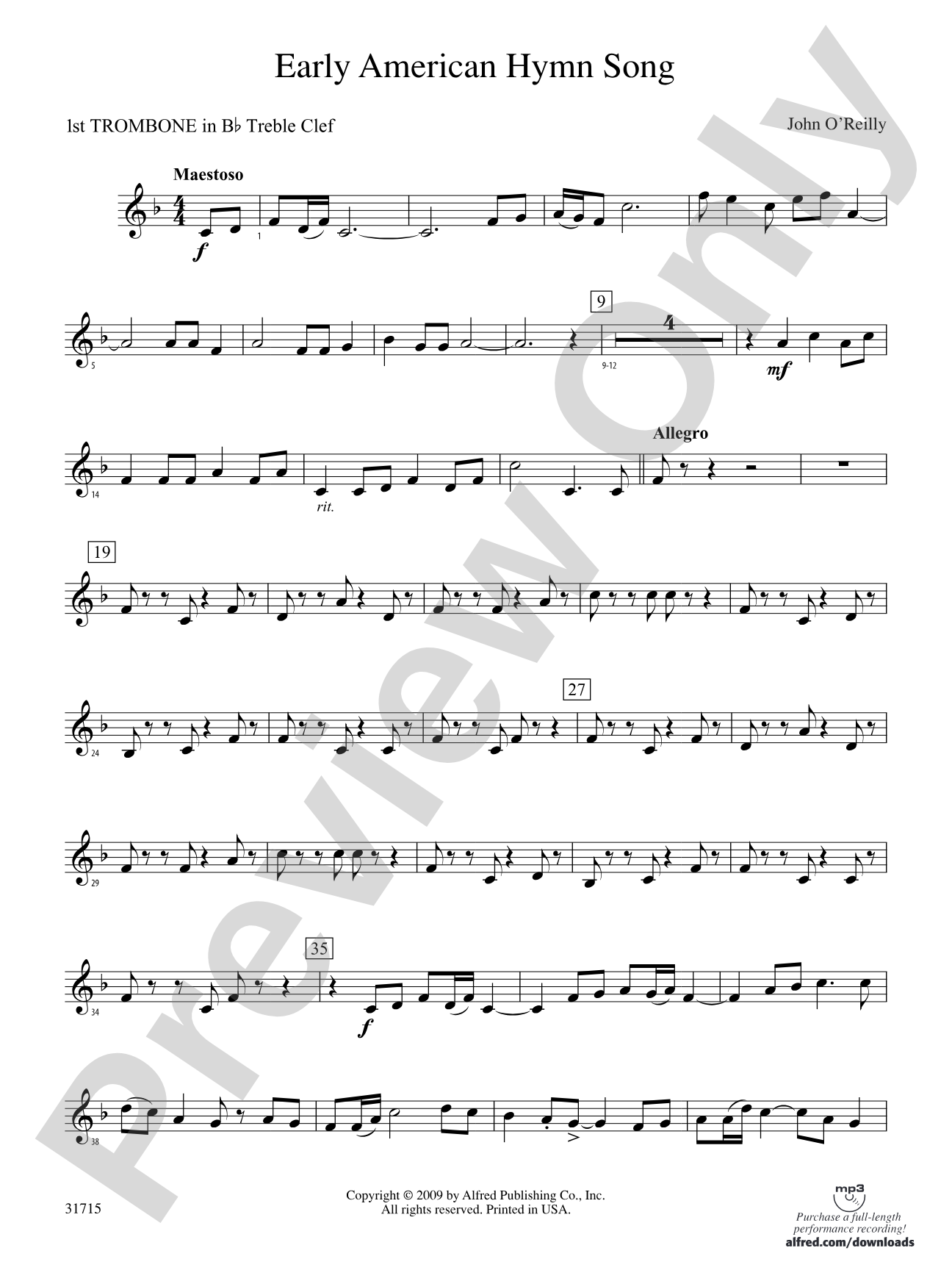 Early American Hymn Song: (wp) 1st B-flat Trombone T.C.