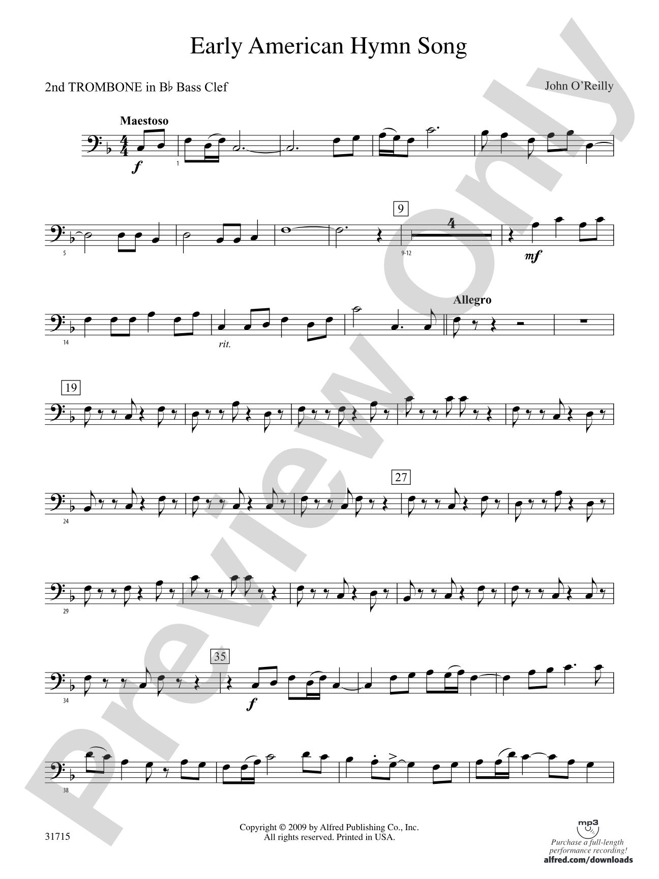 Early American Hymn Song: (wp) 2nd B-flat Trombone B.C.