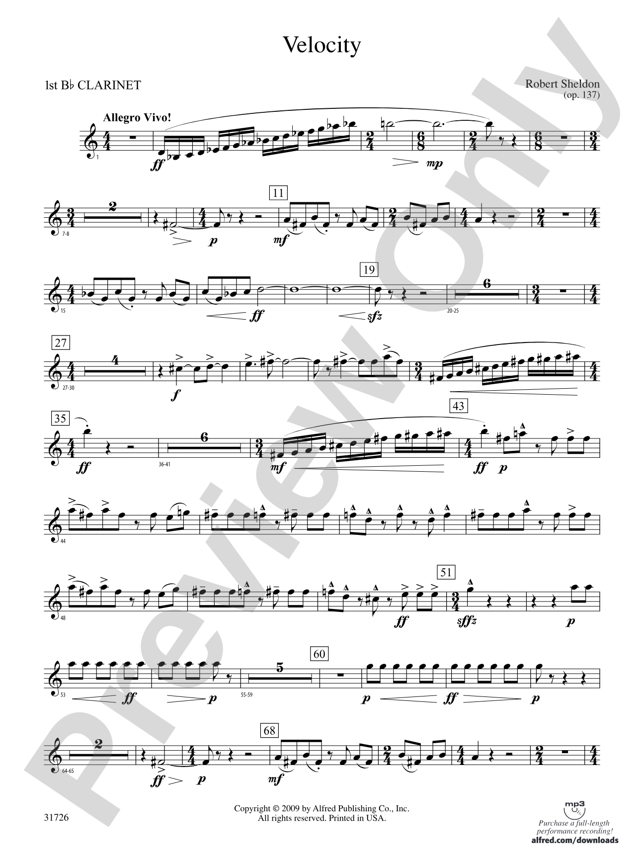 Velocity: 1st B-flat Clarinet