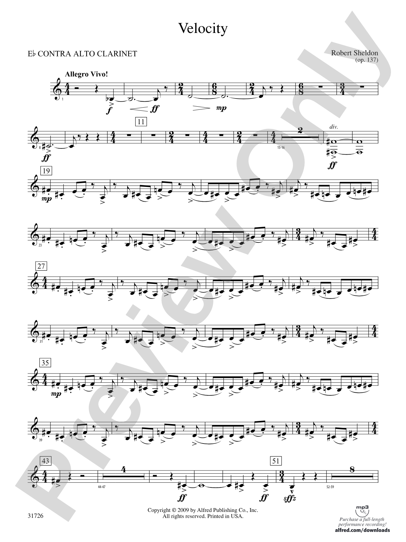 Velocity: (wp) E-flat Contrabass Clarinet