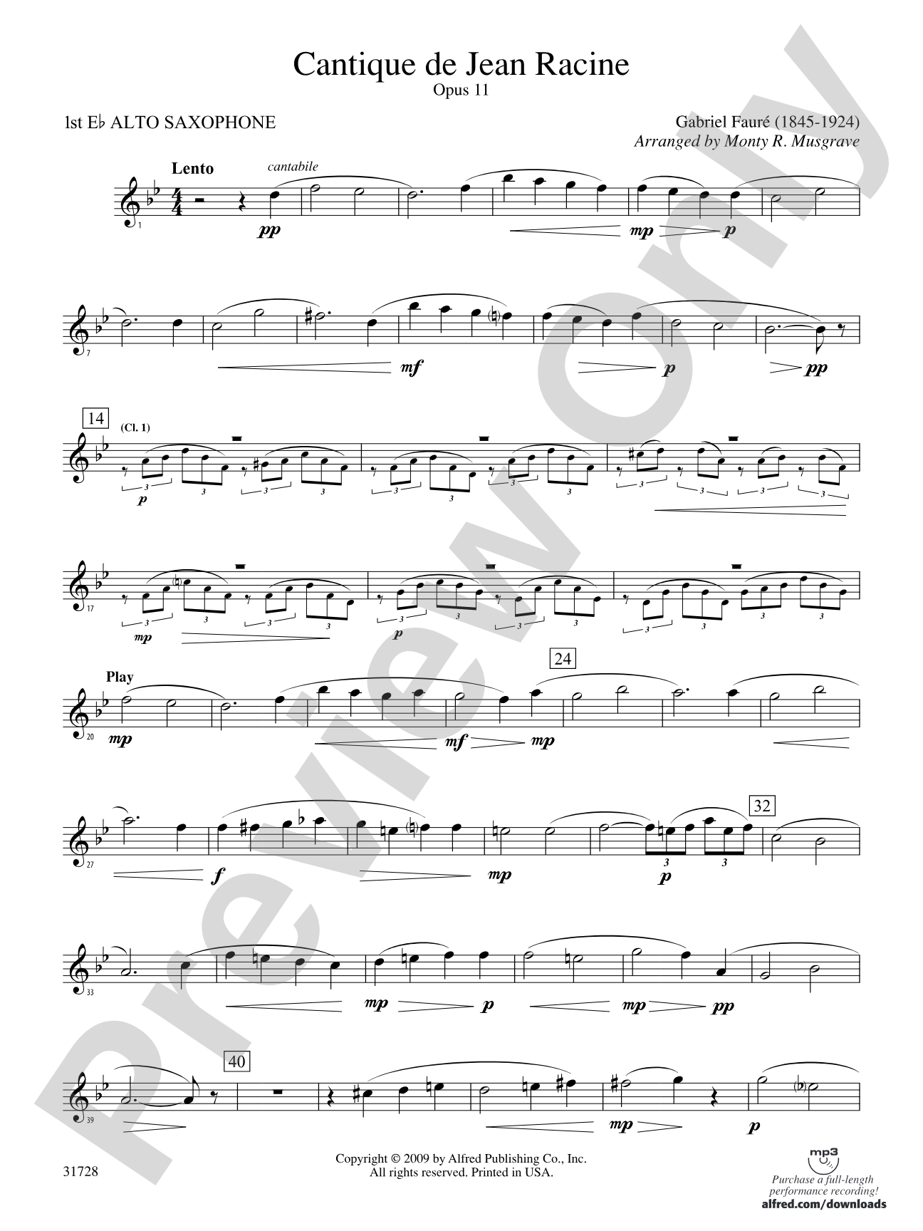 Cantique de Jean Racine: E-flat Alto Saxophone
