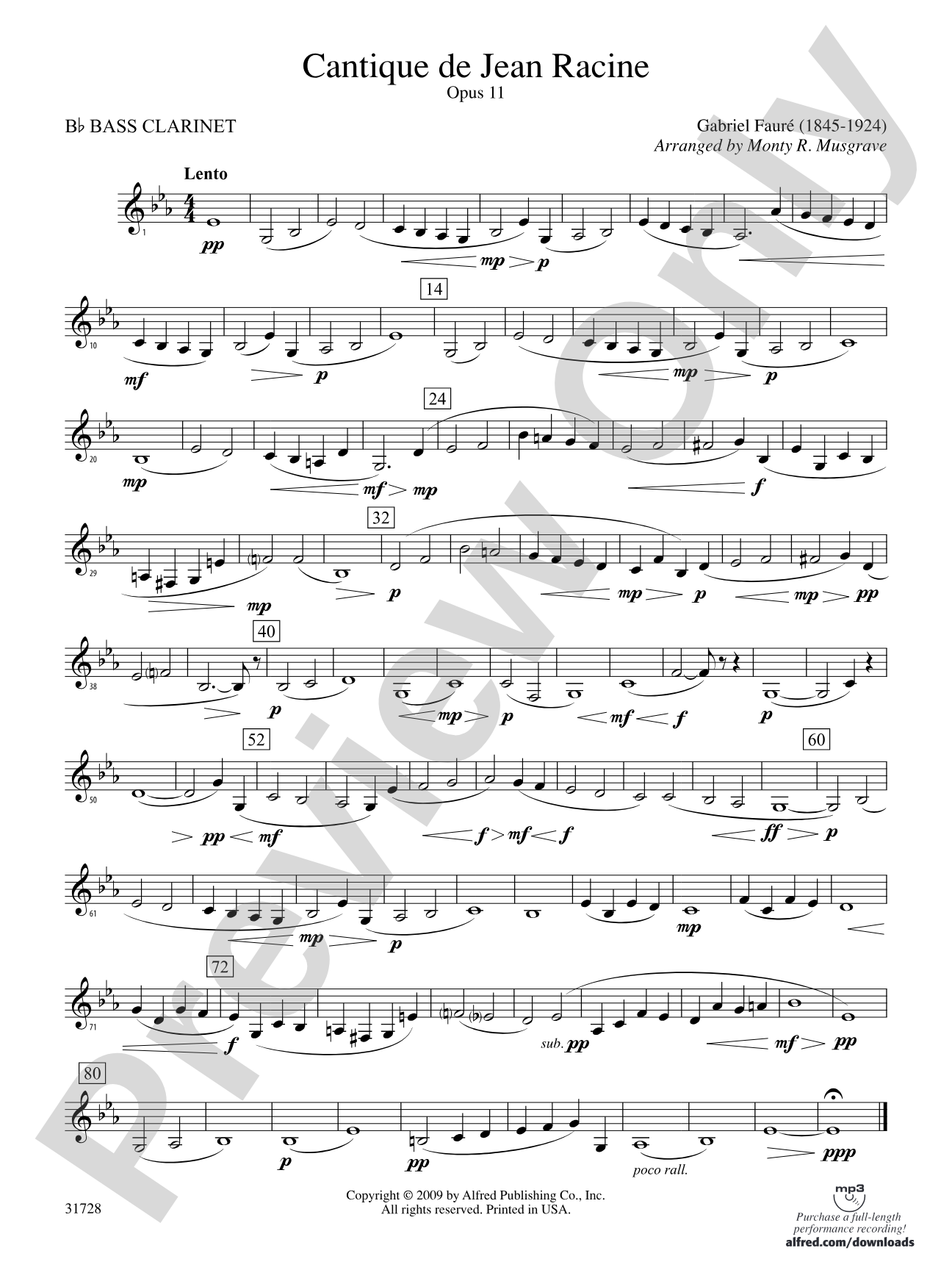Cantique de Jean Racine: B-flat Bass Clarinet