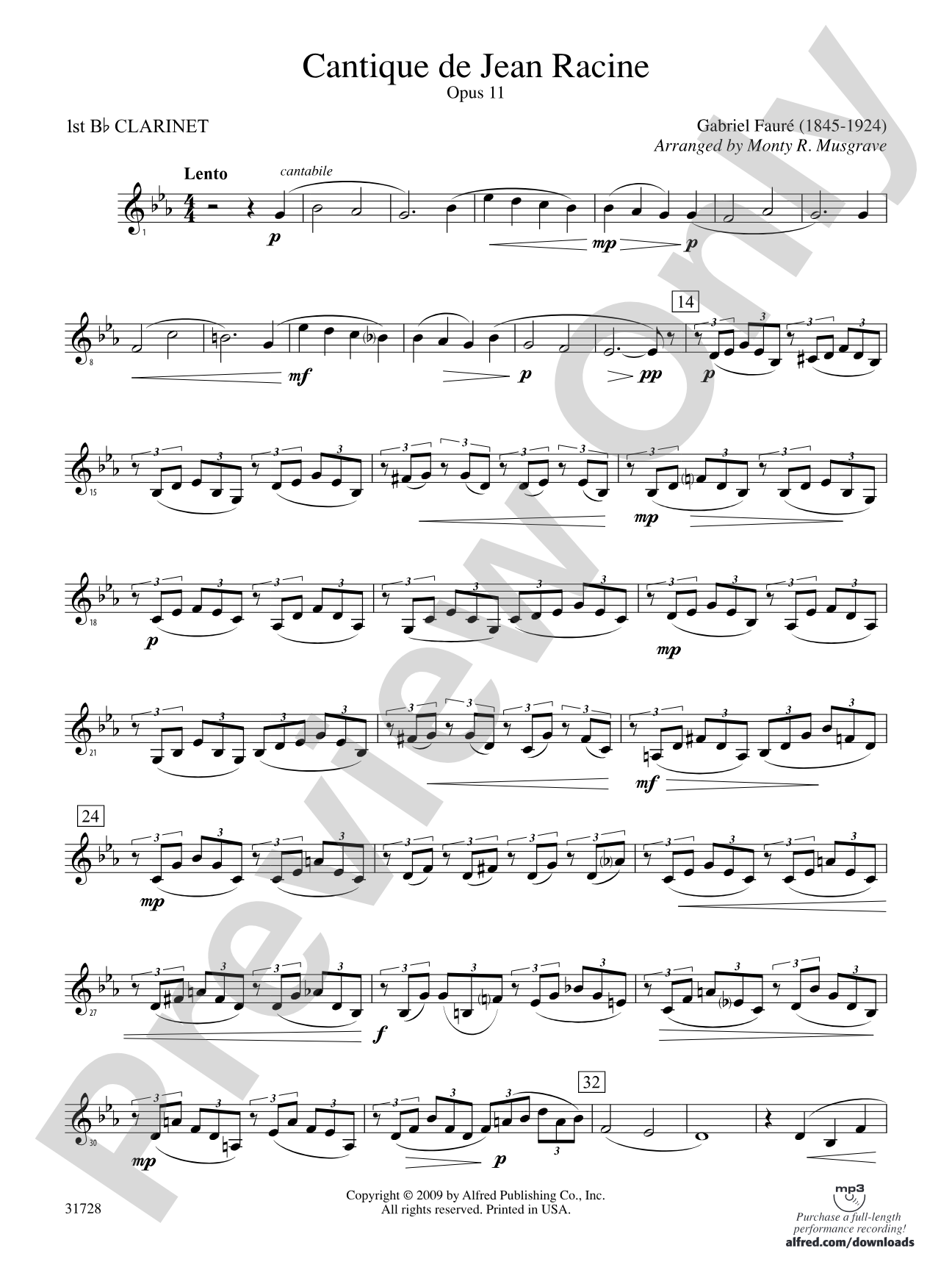 Cantique de Jean Racine: 1st B-flat Clarinet