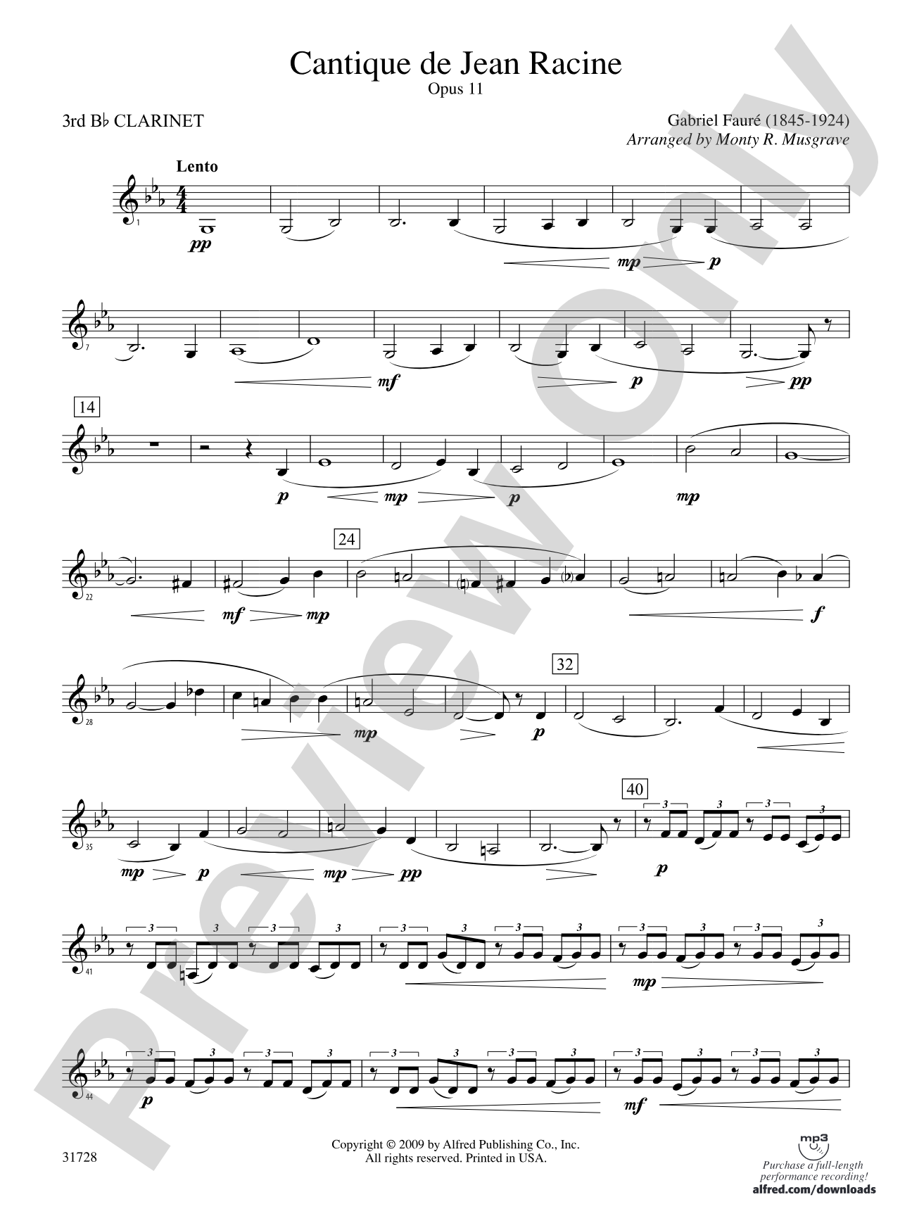 Cantique de Jean Racine: 3rd B-flat Clarinet