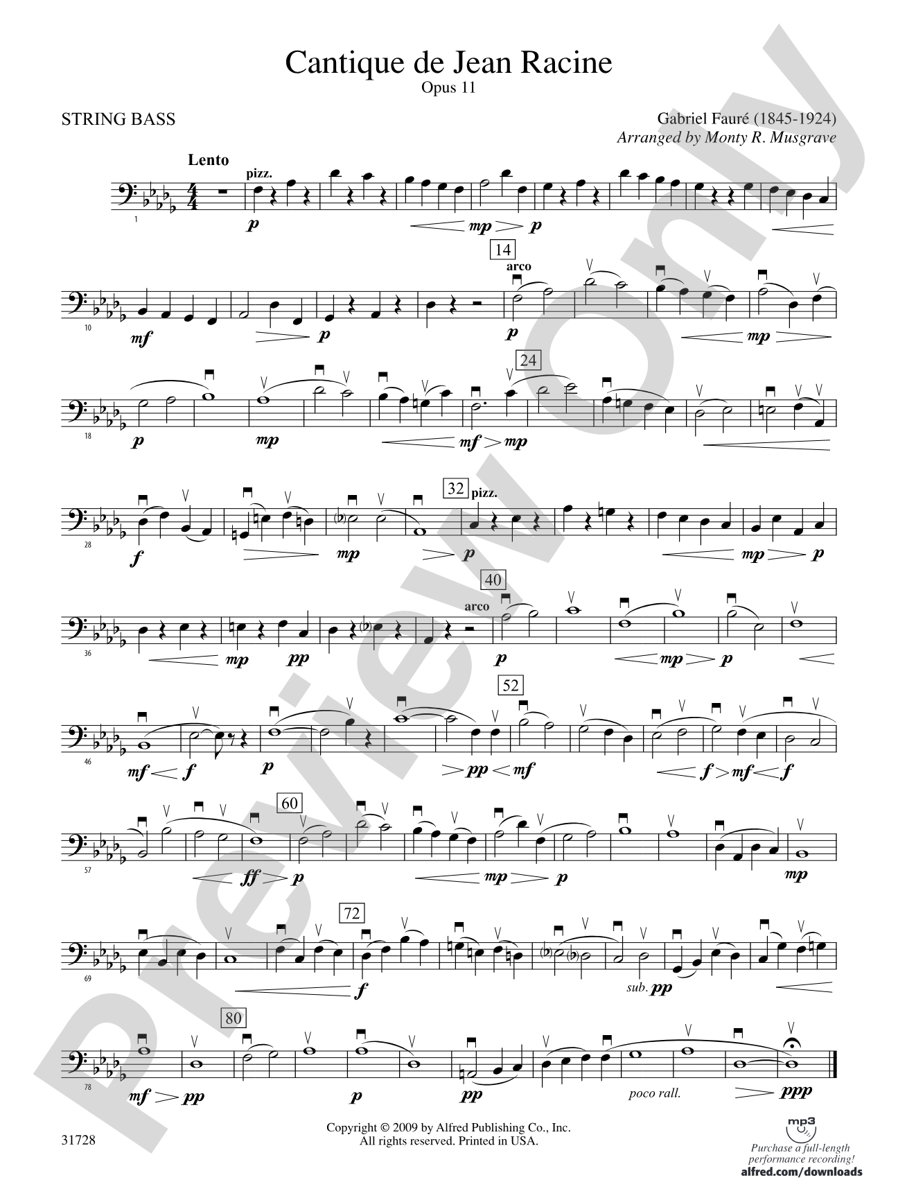 Cantique de Jean Racine: String Bass