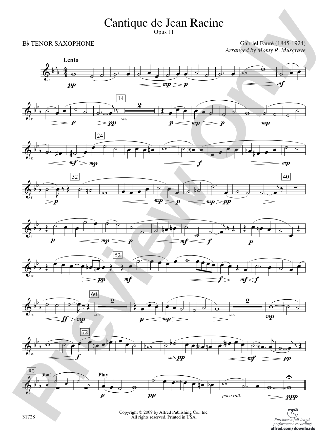 Cantique de Jean Racine: B-flat Tenor Saxophone