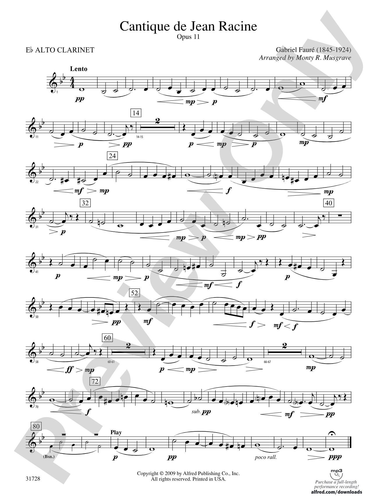 Cantique de Jean Racine: (wp) E-flat Alto Clarinet