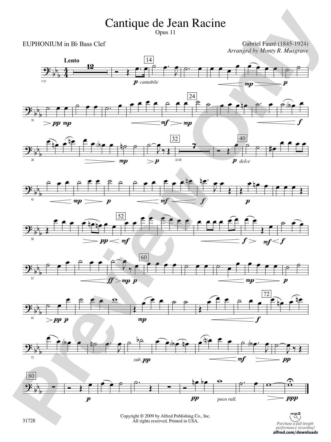 Cantique de Jean Racine: (wp) B-flat Baritone B.C.