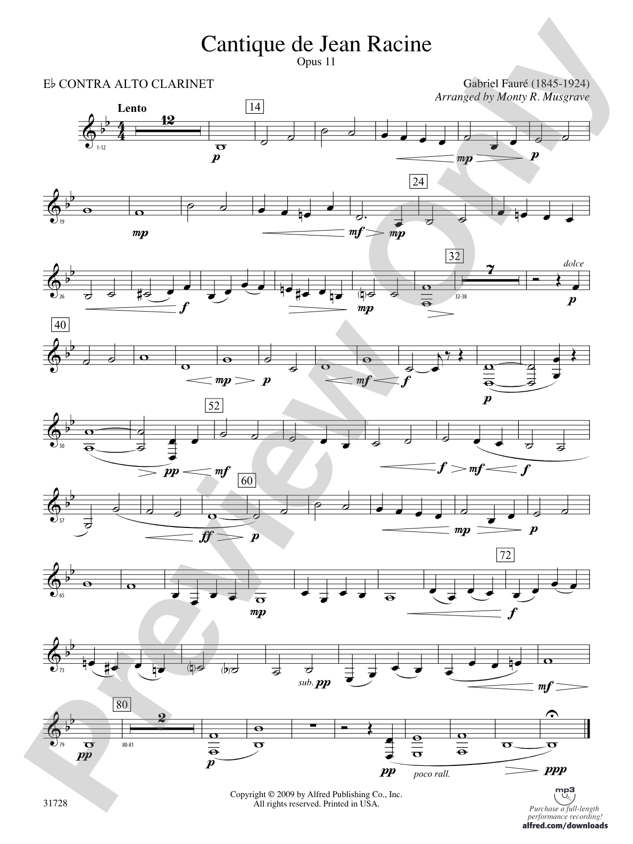 Cantique de Jean Racine: (wp) E-flat Contrabass Clarinet