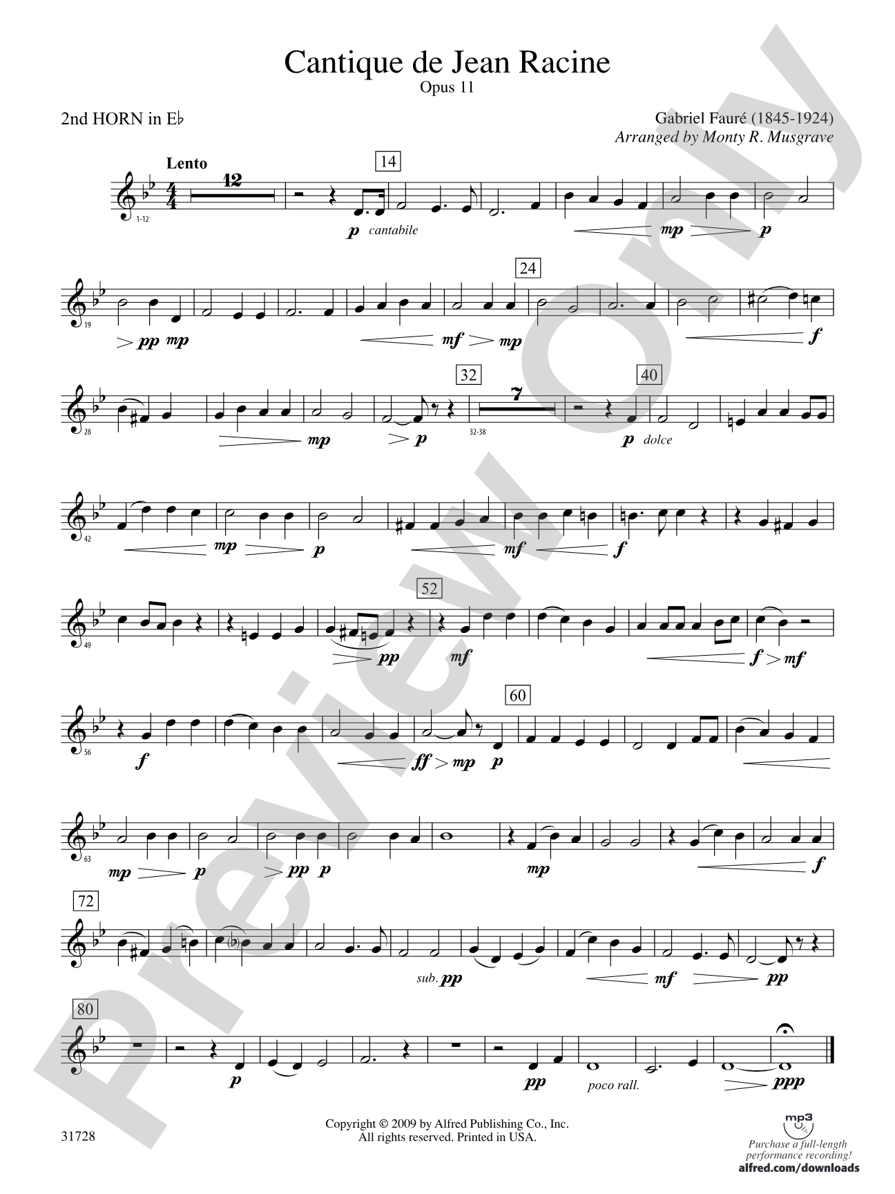 Cantique de Jean Racine: (wp) 2nd Horn in E-flat