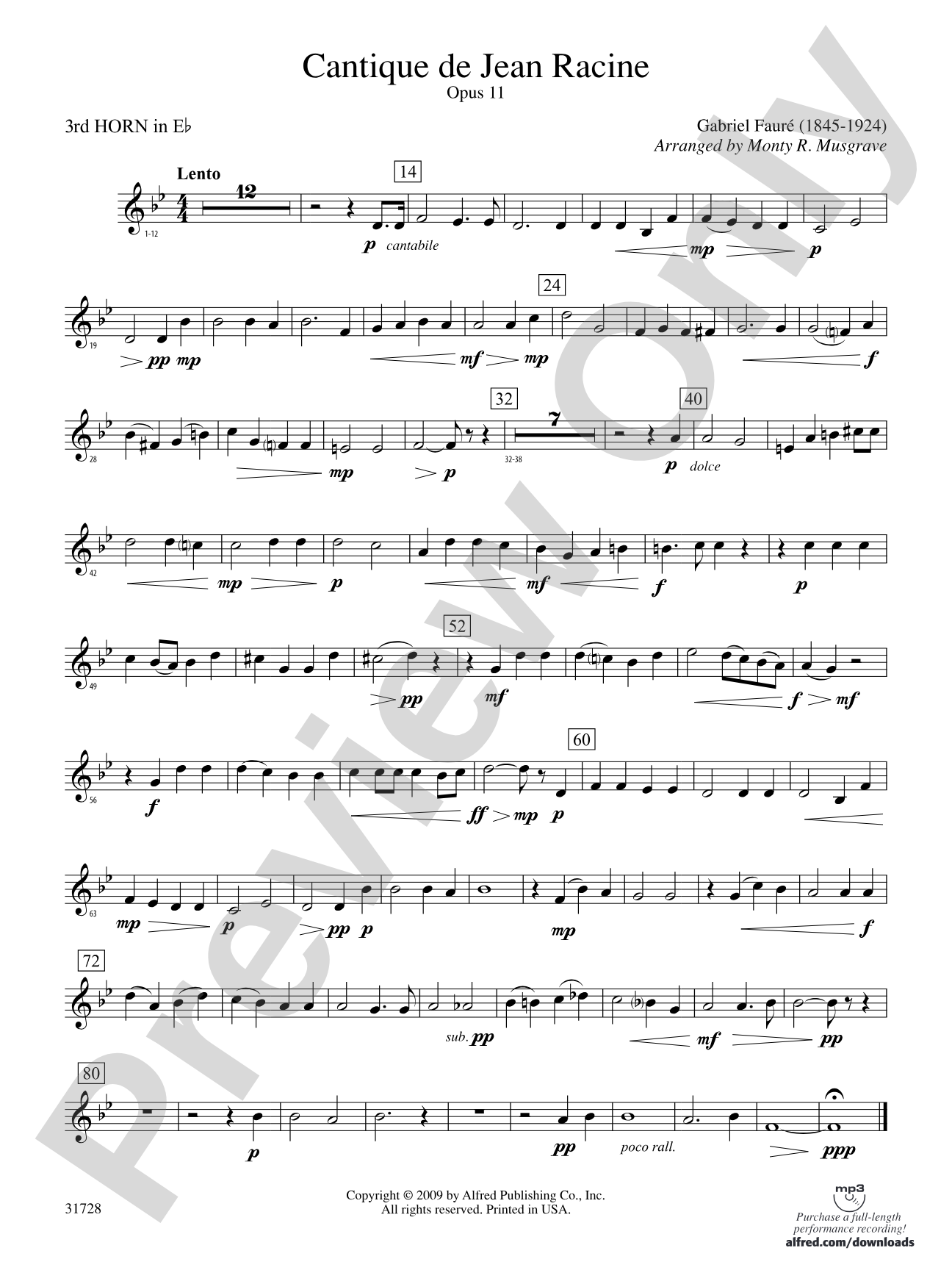 Cantique de Jean Racine: (wp) 3rd Horn in E-flat