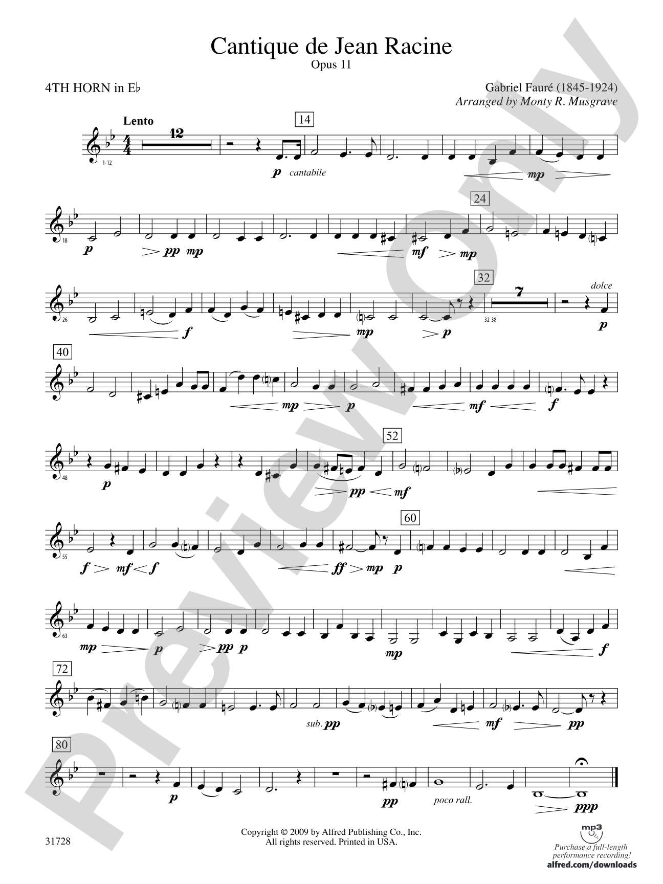 Cantique de Jean Racine: (wp) 4th Horn in E-flat