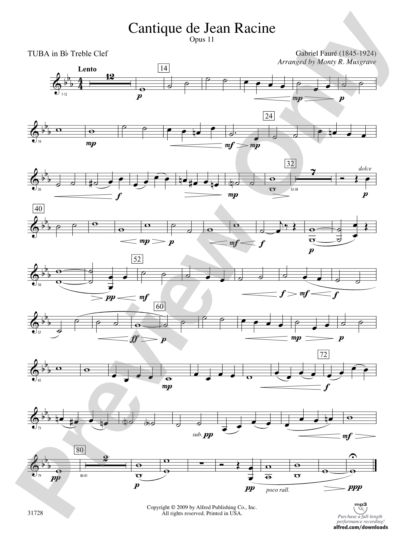 Cantique de Jean Racine: (wp) B-flat Tuba T.C.