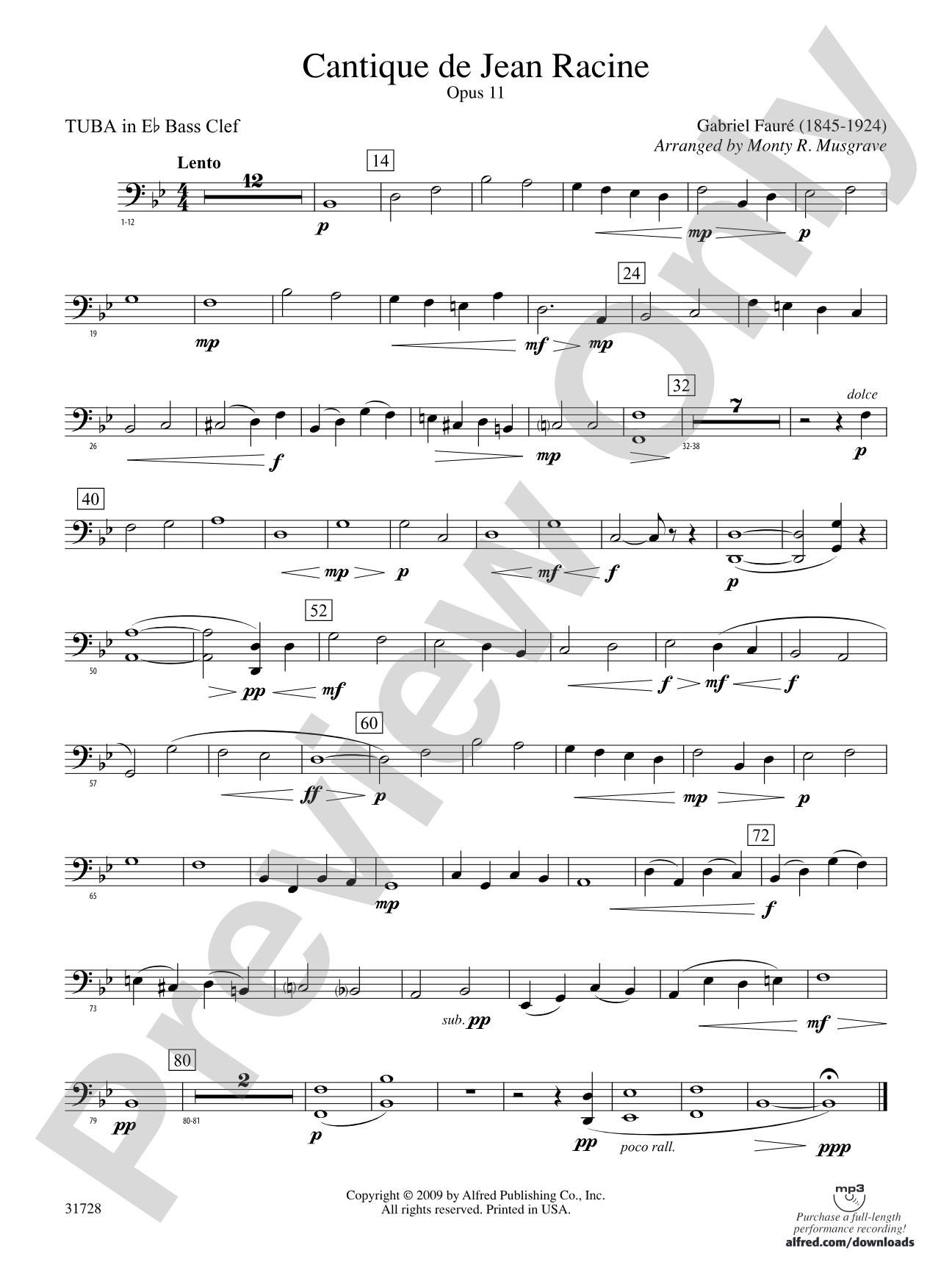 Cantique de Jean Racine: (wp) E-flat Tuba B.C.