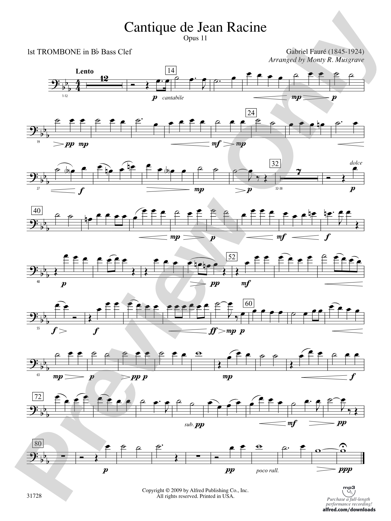 Cantique de Jean Racine: (wp) 1st B-flat Trombone B.C.