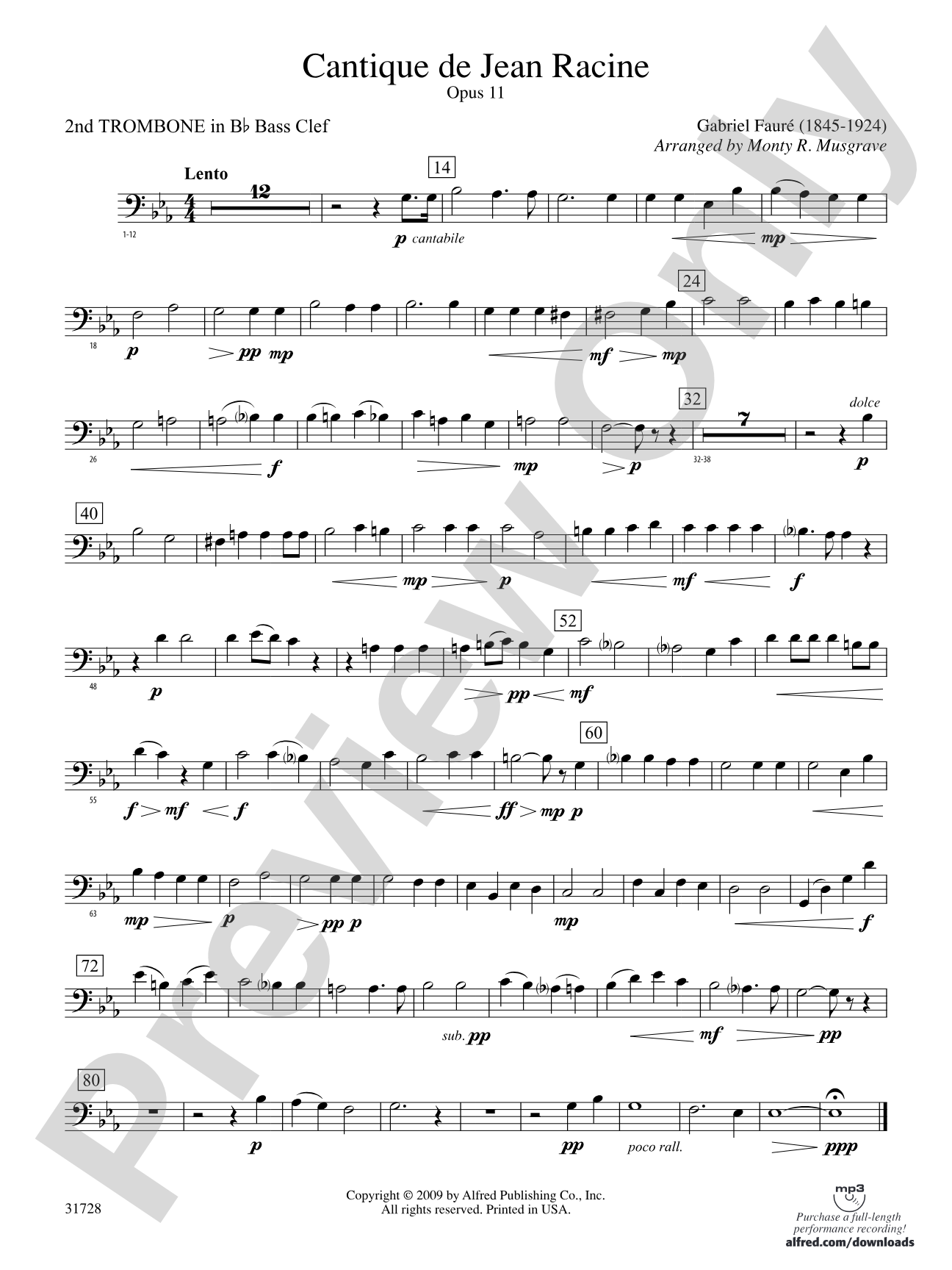 Cantique de Jean Racine: (wp) 2nd B-flat Trombone B.C.