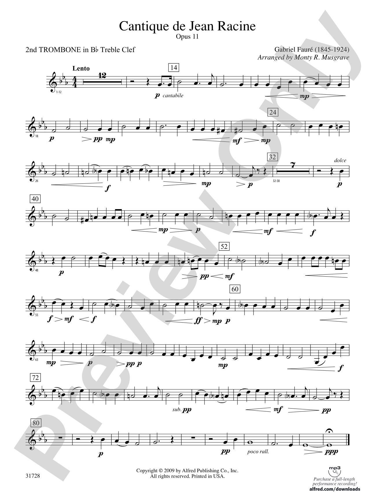 Cantique de Jean Racine: (wp) 2nd B-flat Trombone T.C.
