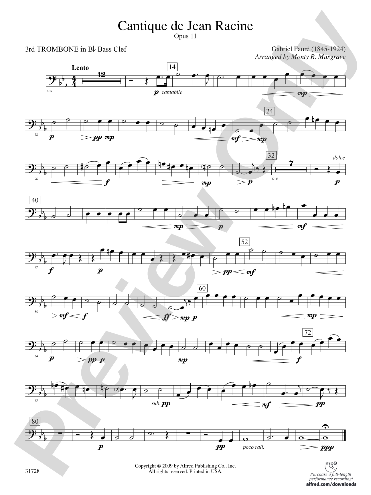 Cantique de Jean Racine: (wp) 3rd B-flat Trombone B.C.