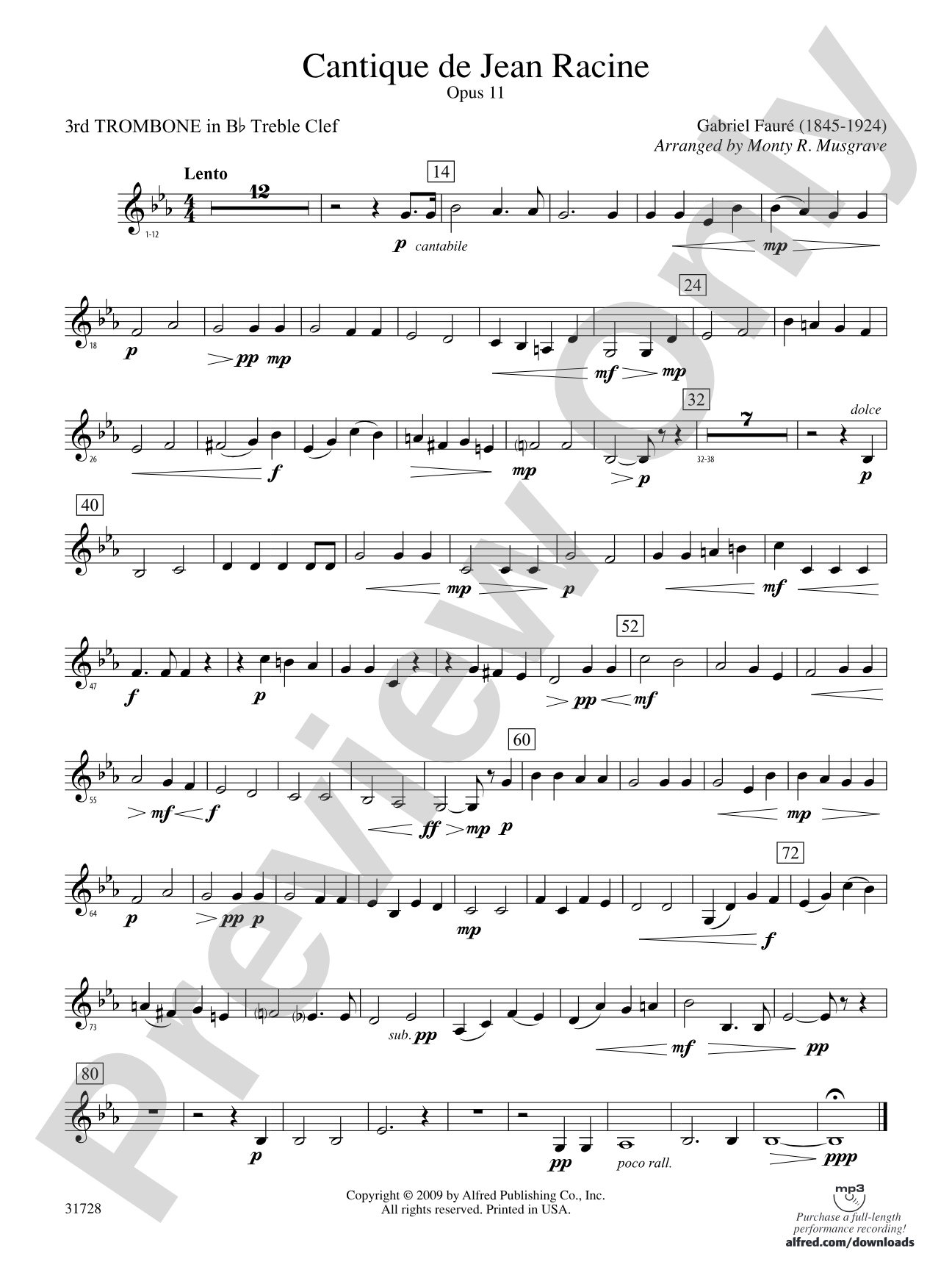 Cantique de Jean Racine: (wp) 3rd B-flat Trombone T.C.