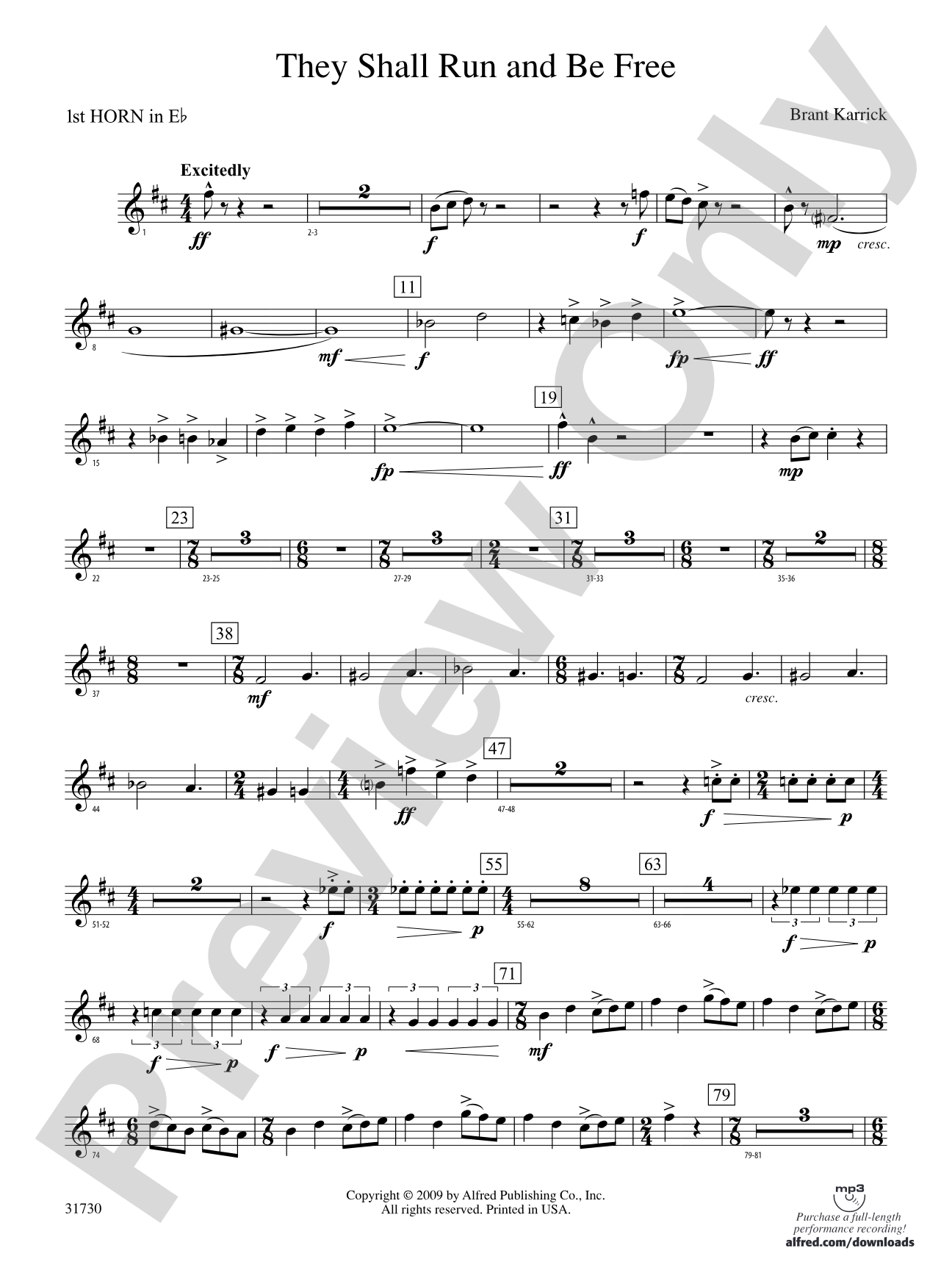 They Shall Run and Be Free: (wp) 1st Horn in E-flat