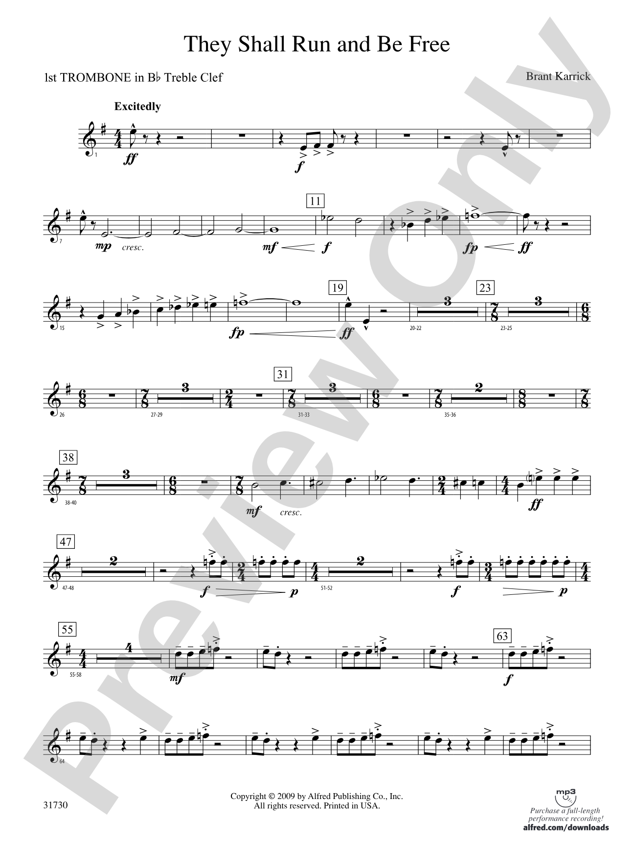 They Shall Run and Be Free: (wp) 1st B-flat Trombone T.C.