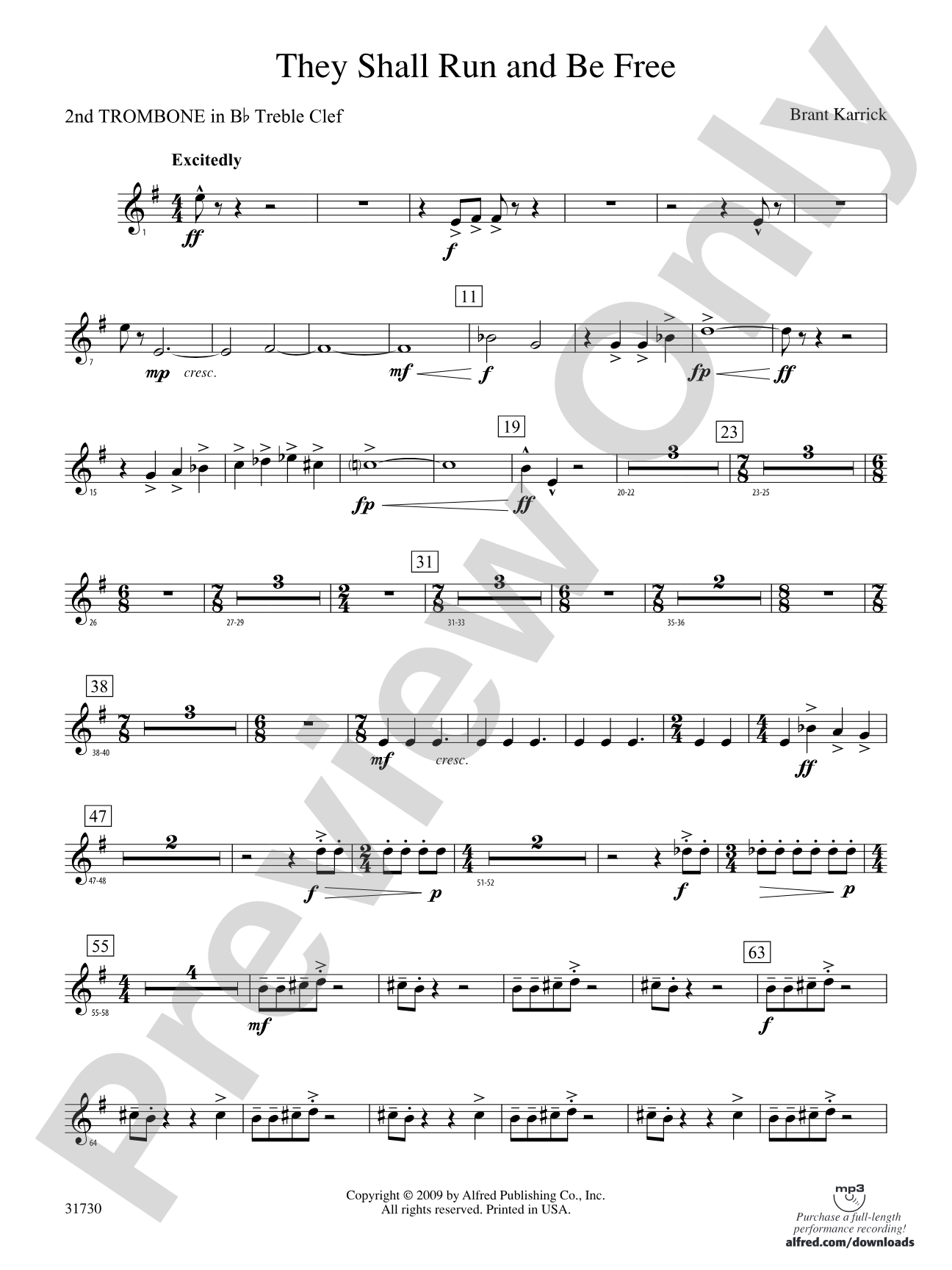 They Shall Run and Be Free: (wp) 2nd B-flat Trombone T.C.