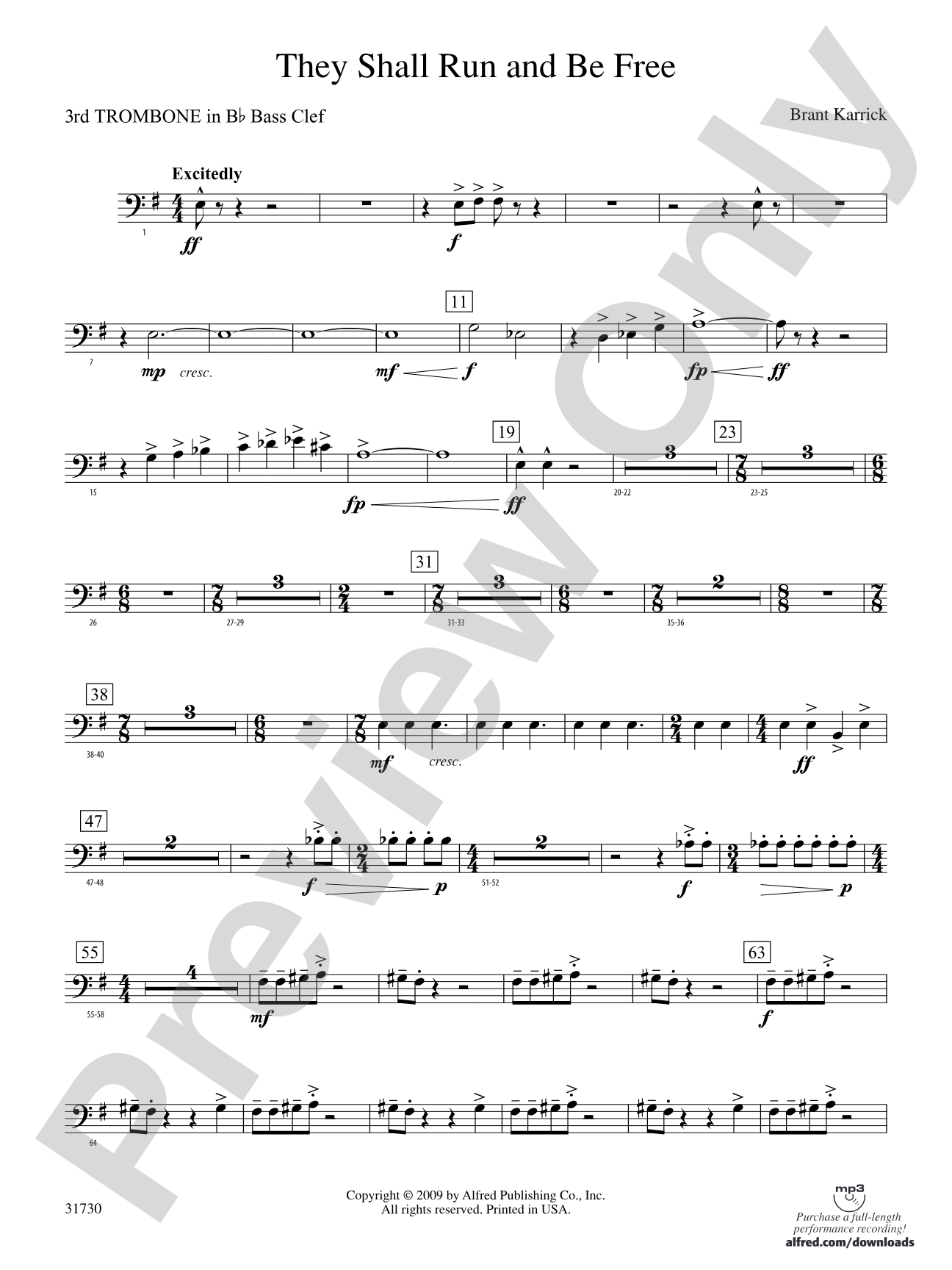 They Shall Run and Be Free: (wp) 3rd B-flat Trombone B.C.