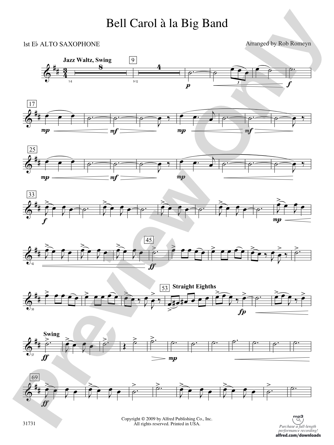 Bell Carol a la Big Band: E-flat Alto Saxophone
