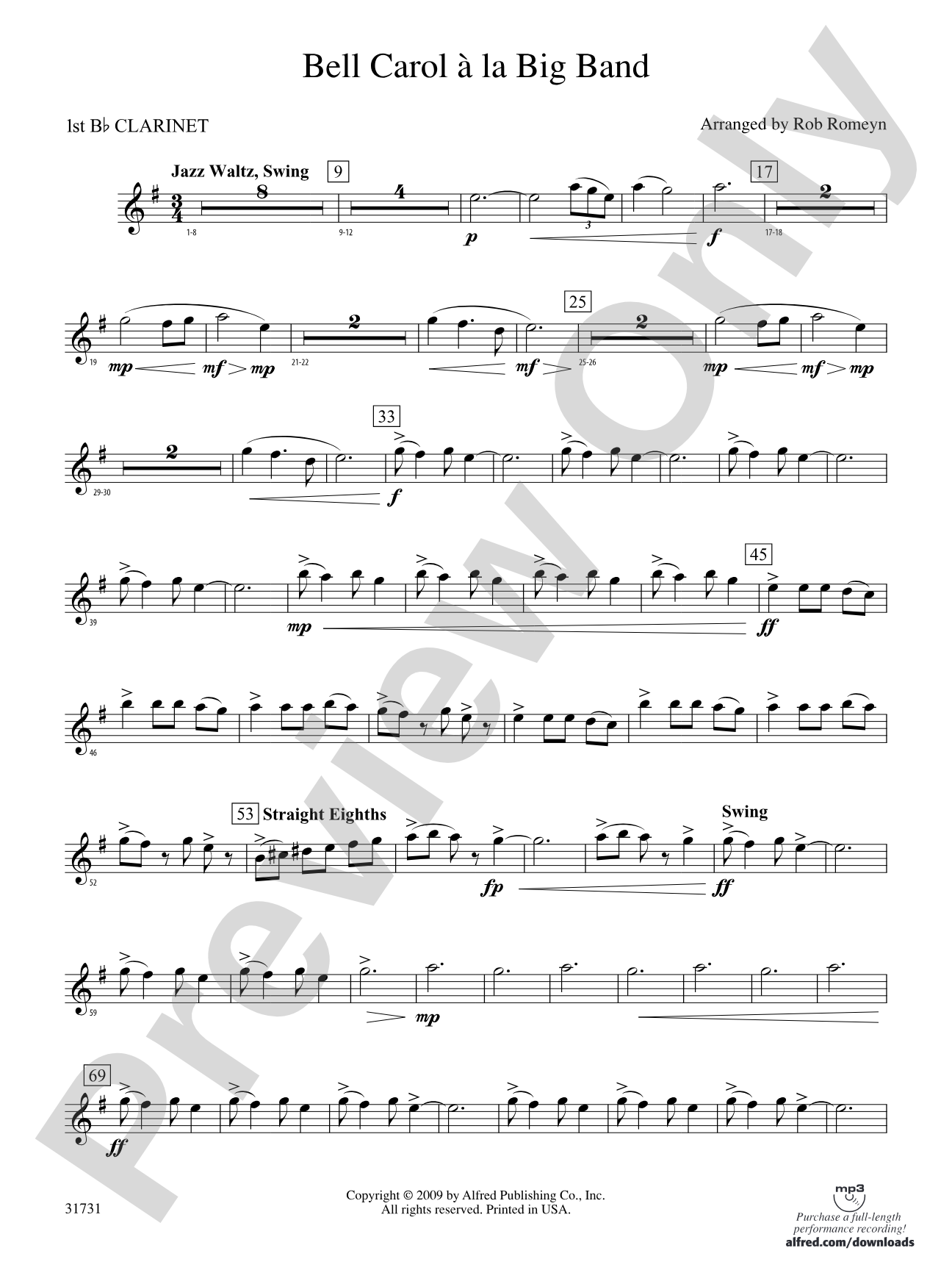Bell Carol a la Big Band: 1st B-flat Clarinet